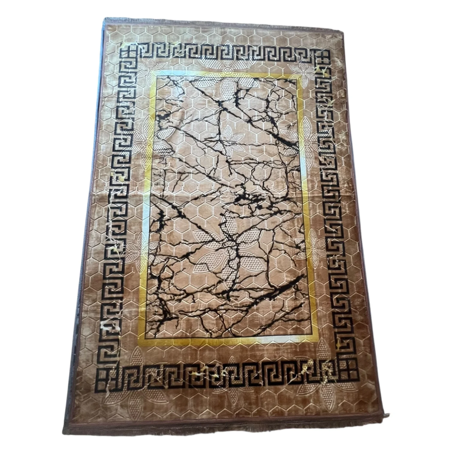 Alfombra Clásica Beige y detalles Dorados con Cenefa Negra de Inspiración Oriental – Estilo Árabe - Image 3