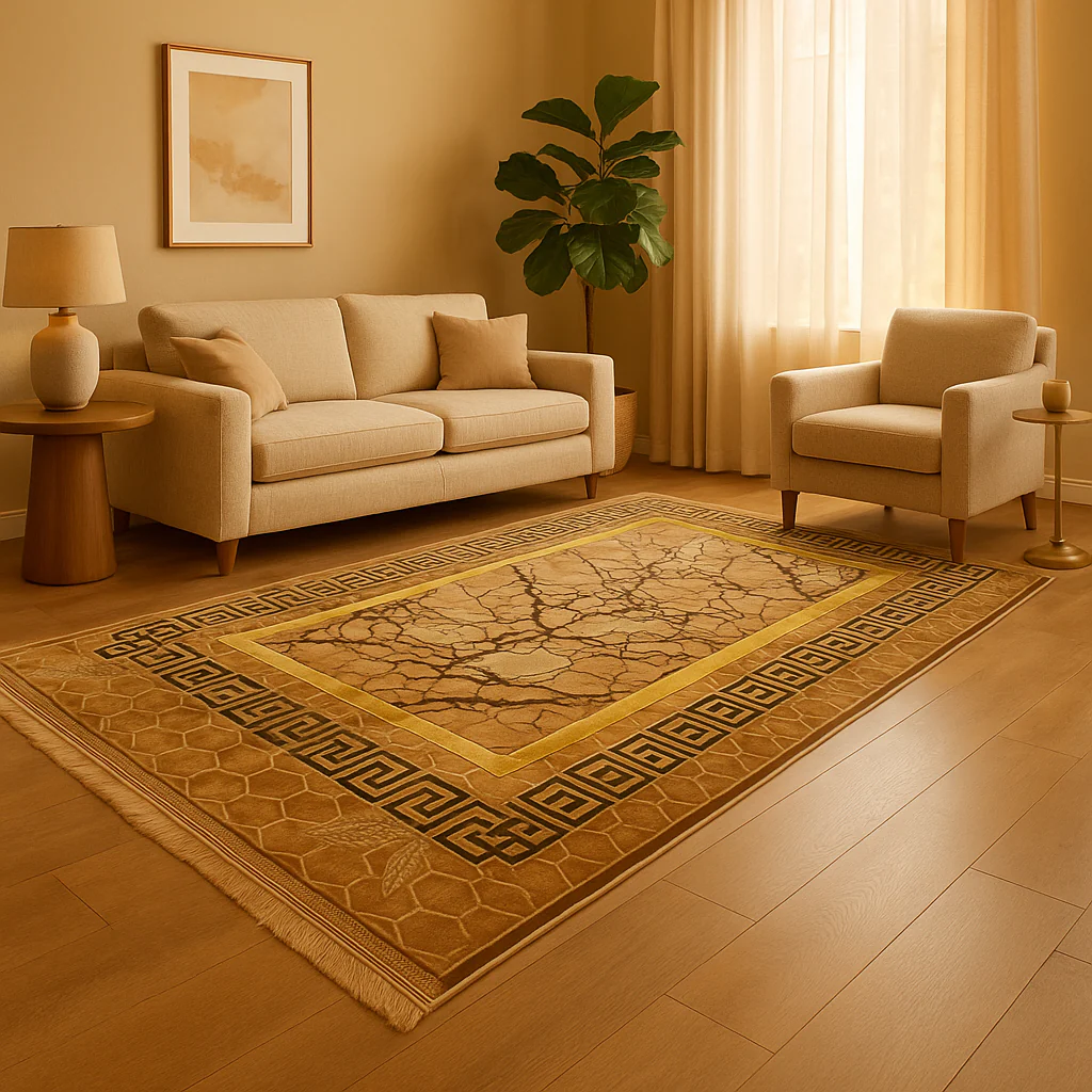 Alfombra Clásica Beige y detalles Dorados con Cenefa Negra de Inspiración Oriental – Estilo Árabe - Image 4