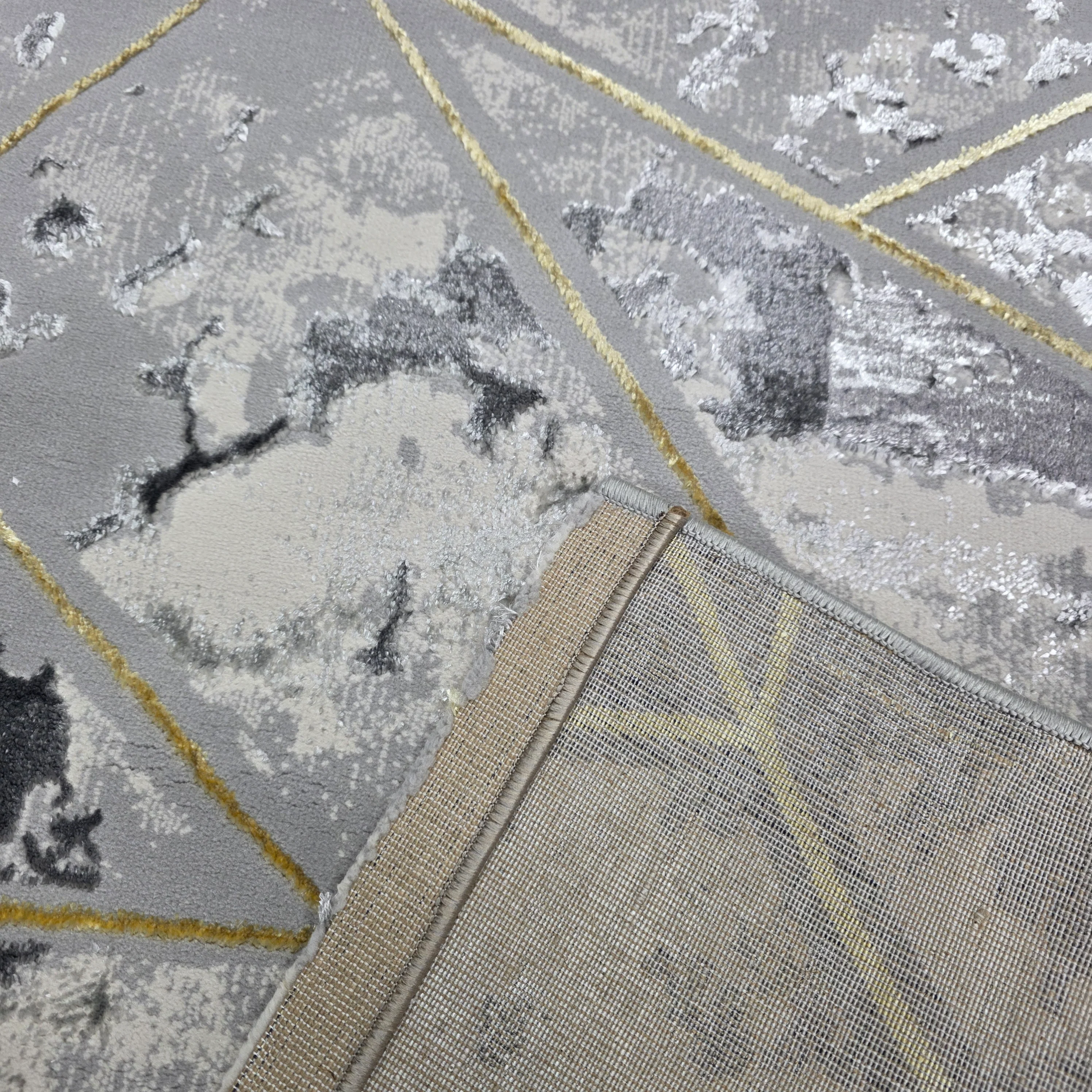 Alfombra Marmol 4D Gris / Dorado – Estilo Moderno con Patrón Geométrico y Toque Luxury - Image 3