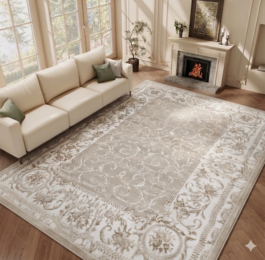 Alfombra Santorini – Elegancia clásica en tono crema y beige