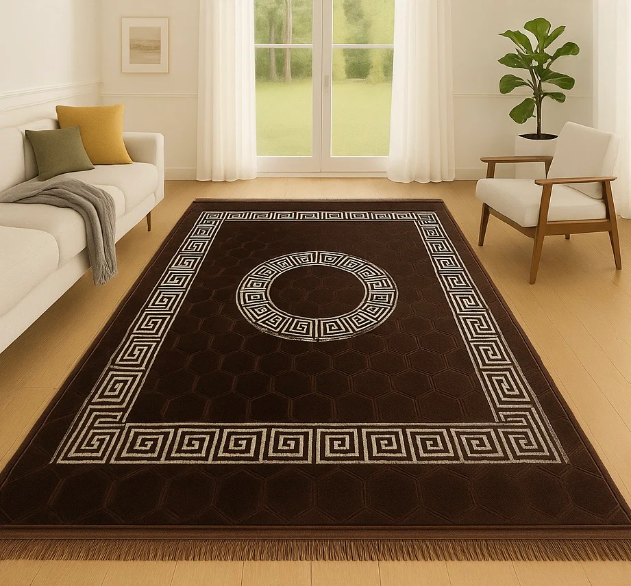 Alfombra Clásica Marrón con Cenefa Blanca de Inspiración Oriental – Estilo Árabe - Image 2