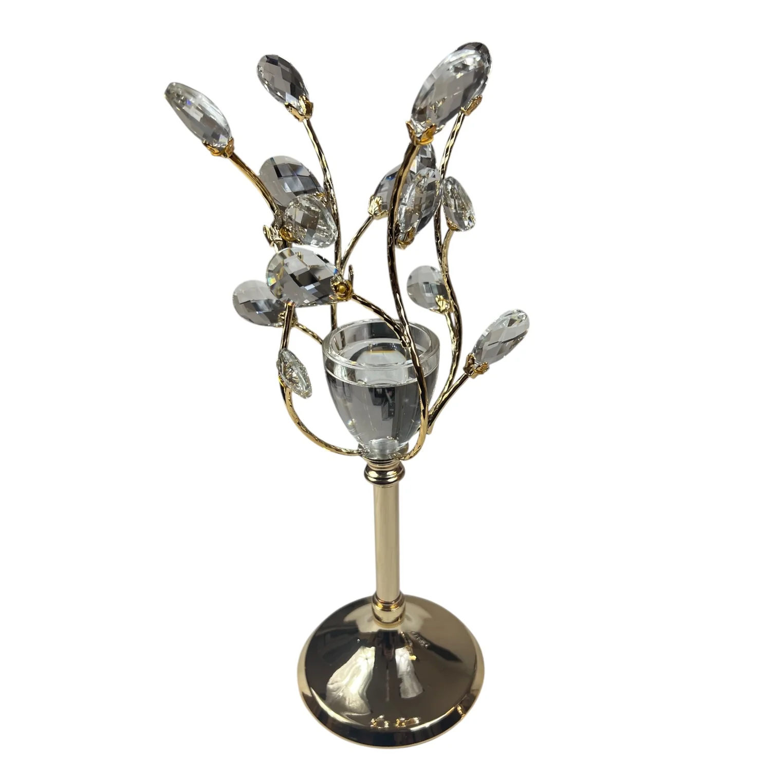 Portavelas Elegante de Cristal y Metal Dorado con Diseño Floral – 28 cm - Image 2