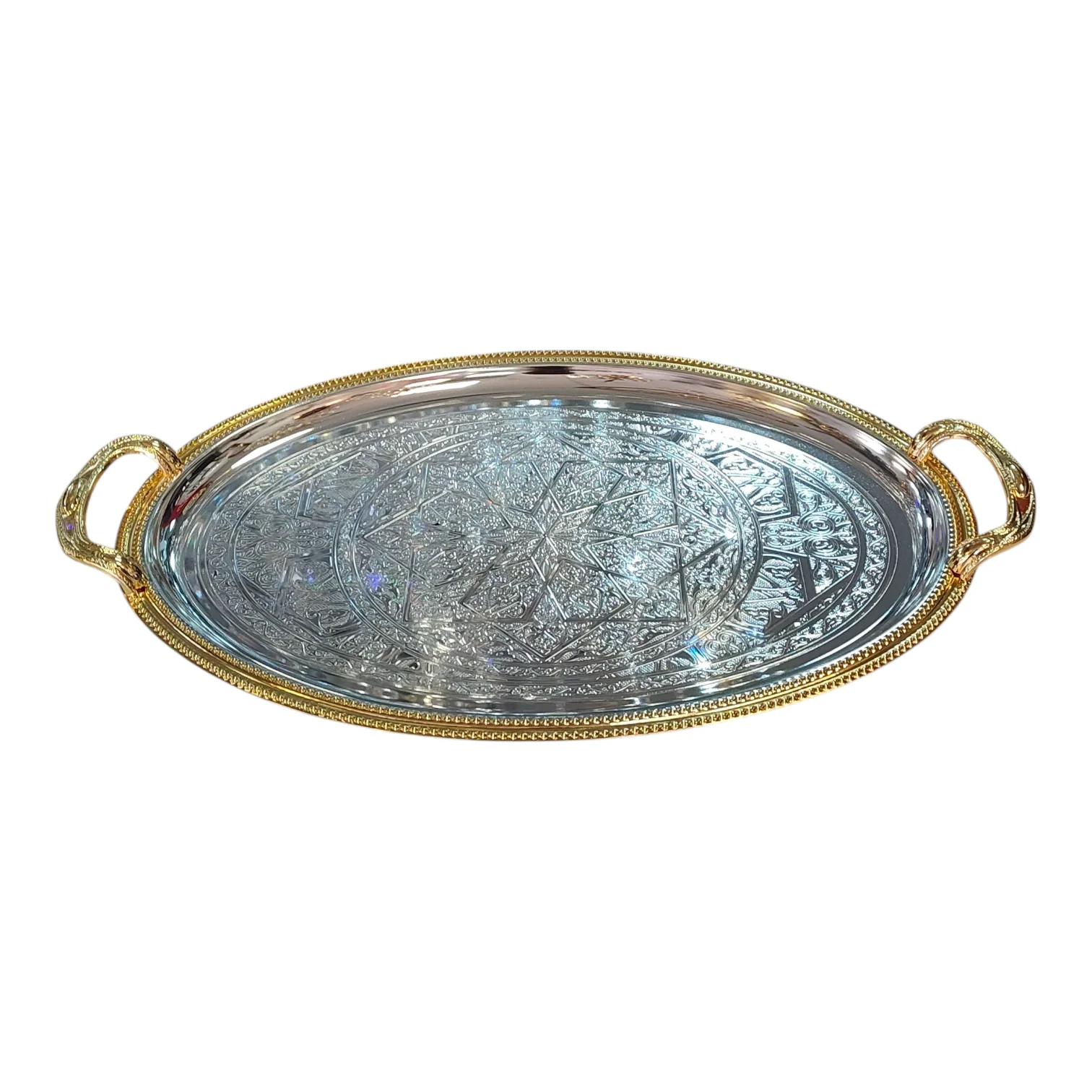 Bandeja Oval Bicolor Plata y Oro Grabada - Image 3