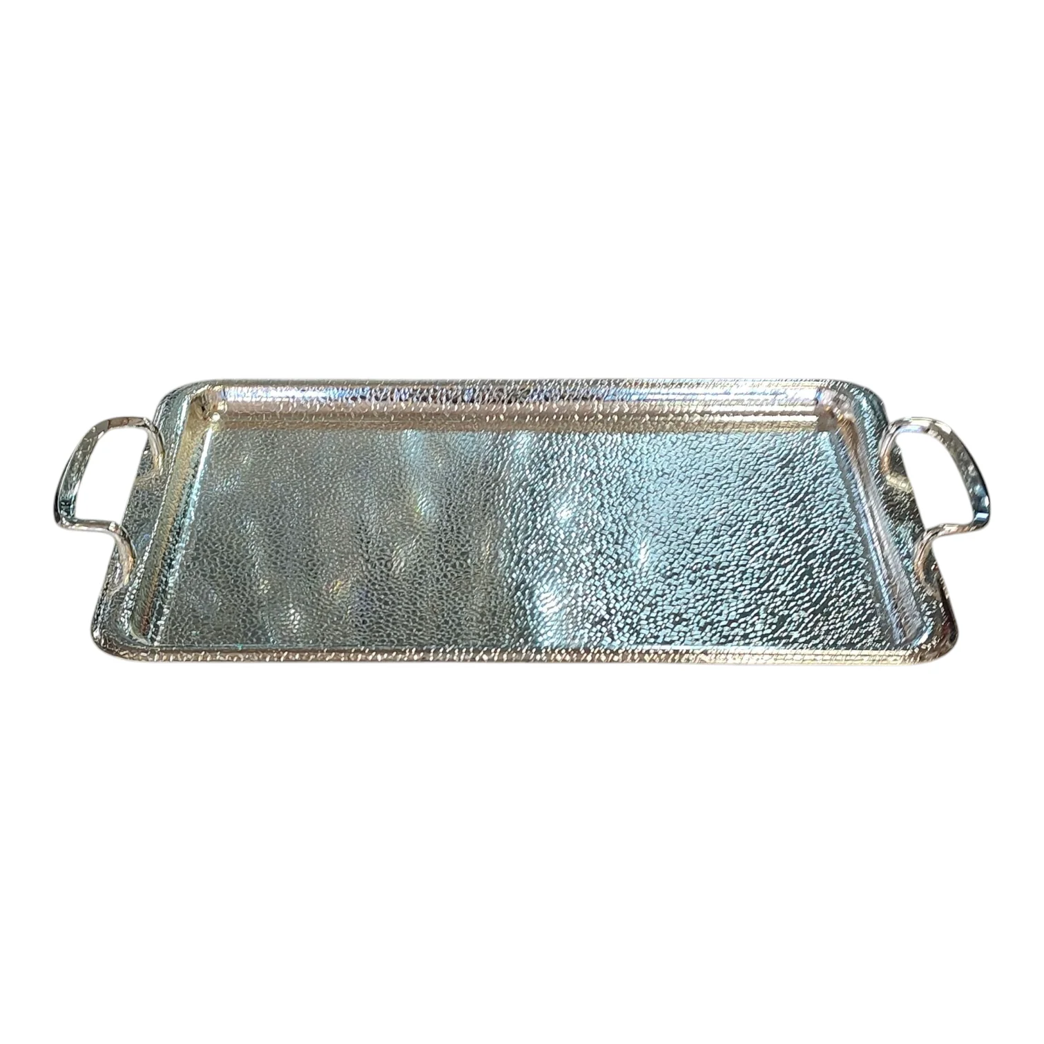 Bandeja Rectangular Martillada Plateada con Asas - Image 3
