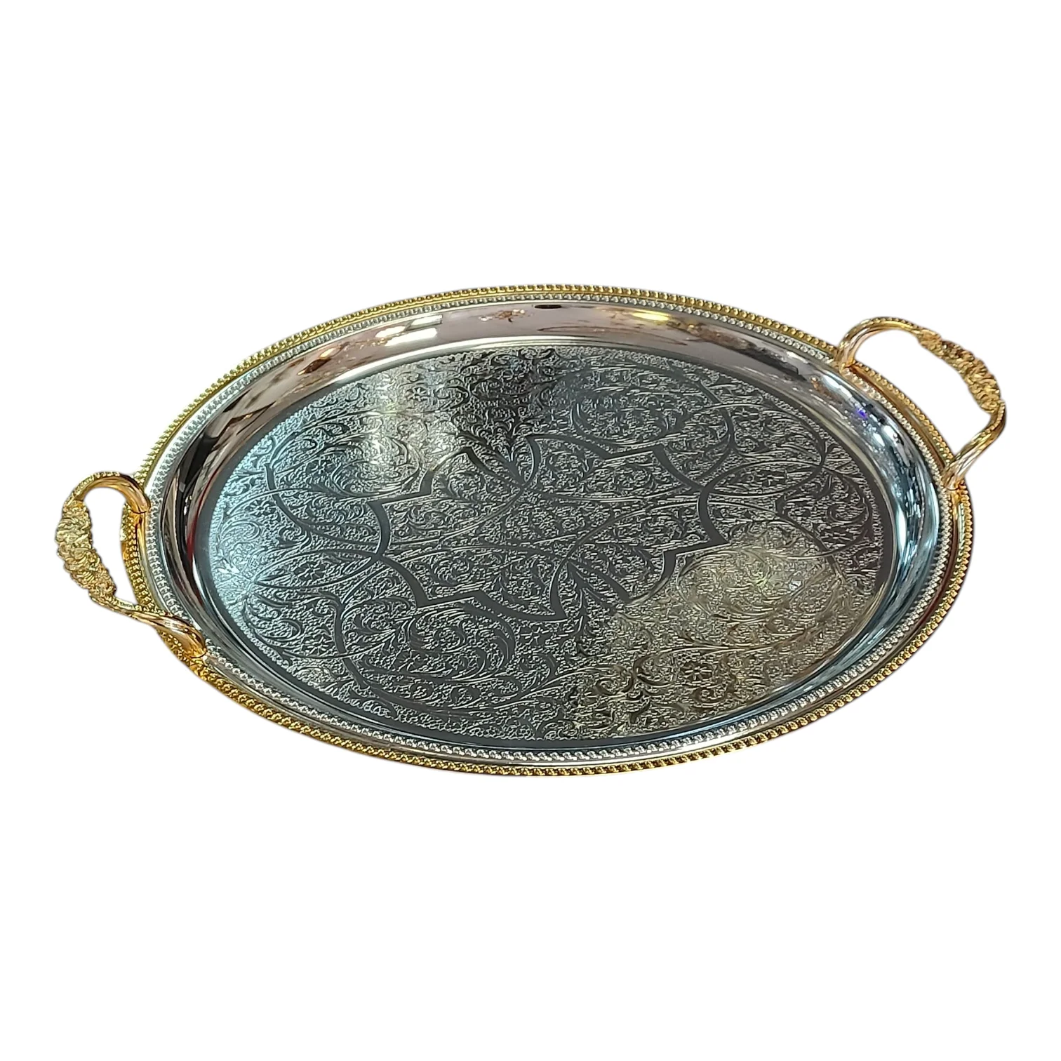 Bandeja Decorativa Ovalada de Metal Bicolor con Asas Doradas - Image 3