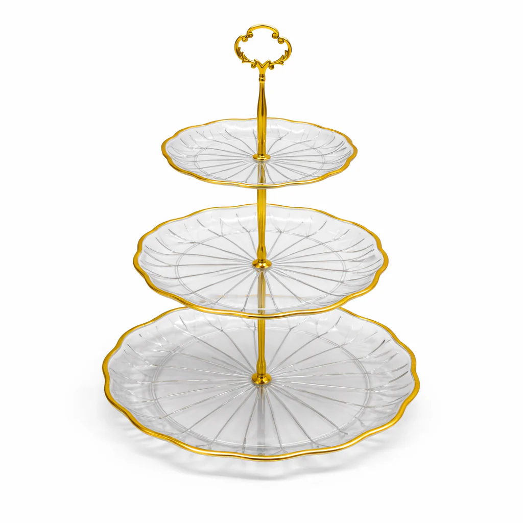 Soporte de Postres 3 Niveles – Plástico con Detalles Dorados - Image 2