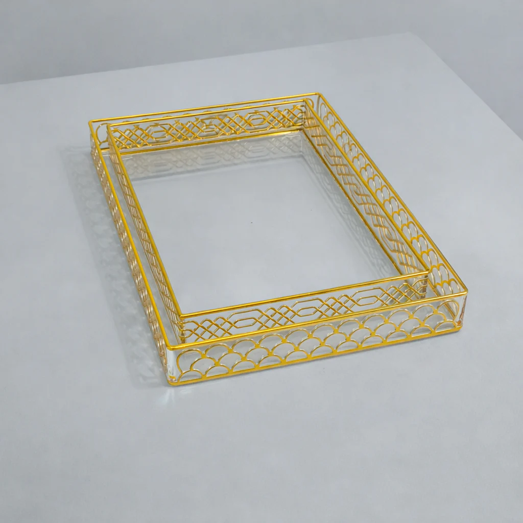 Bandeja Decorativa Rectangular Dorada con Base de PLASTICO Elegante - Image 2