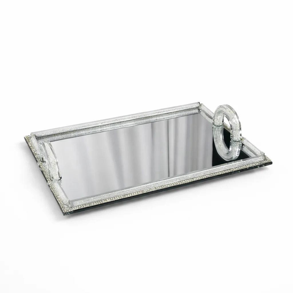 Bandeja Decorativa de Cristal con Base de Espejo y Asas de Cristal – Elegante Bandeja para Decoración o Servicio - Image 2