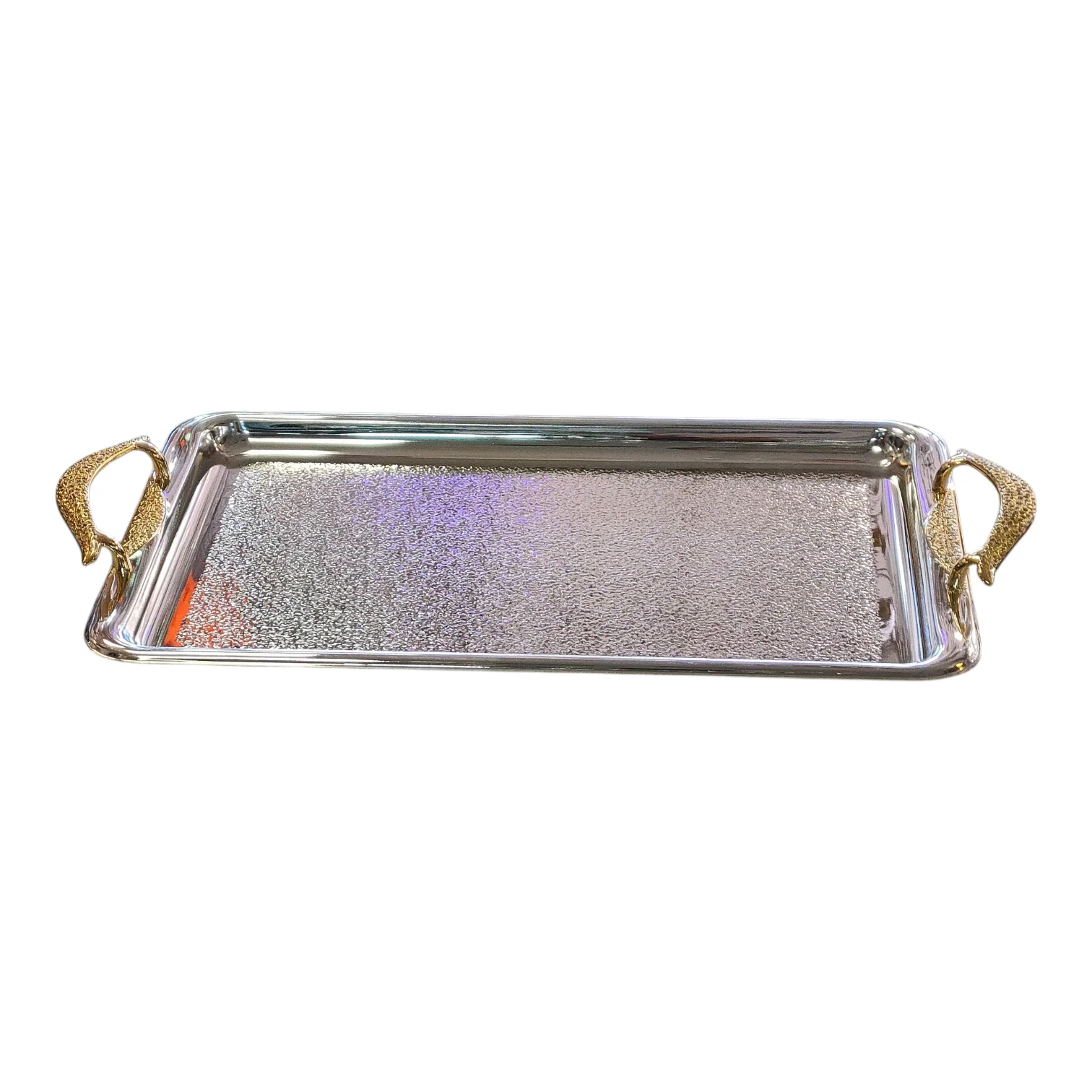 Bandeja Rectangular Plateada con Asas Doradas de Lujo - Image 3