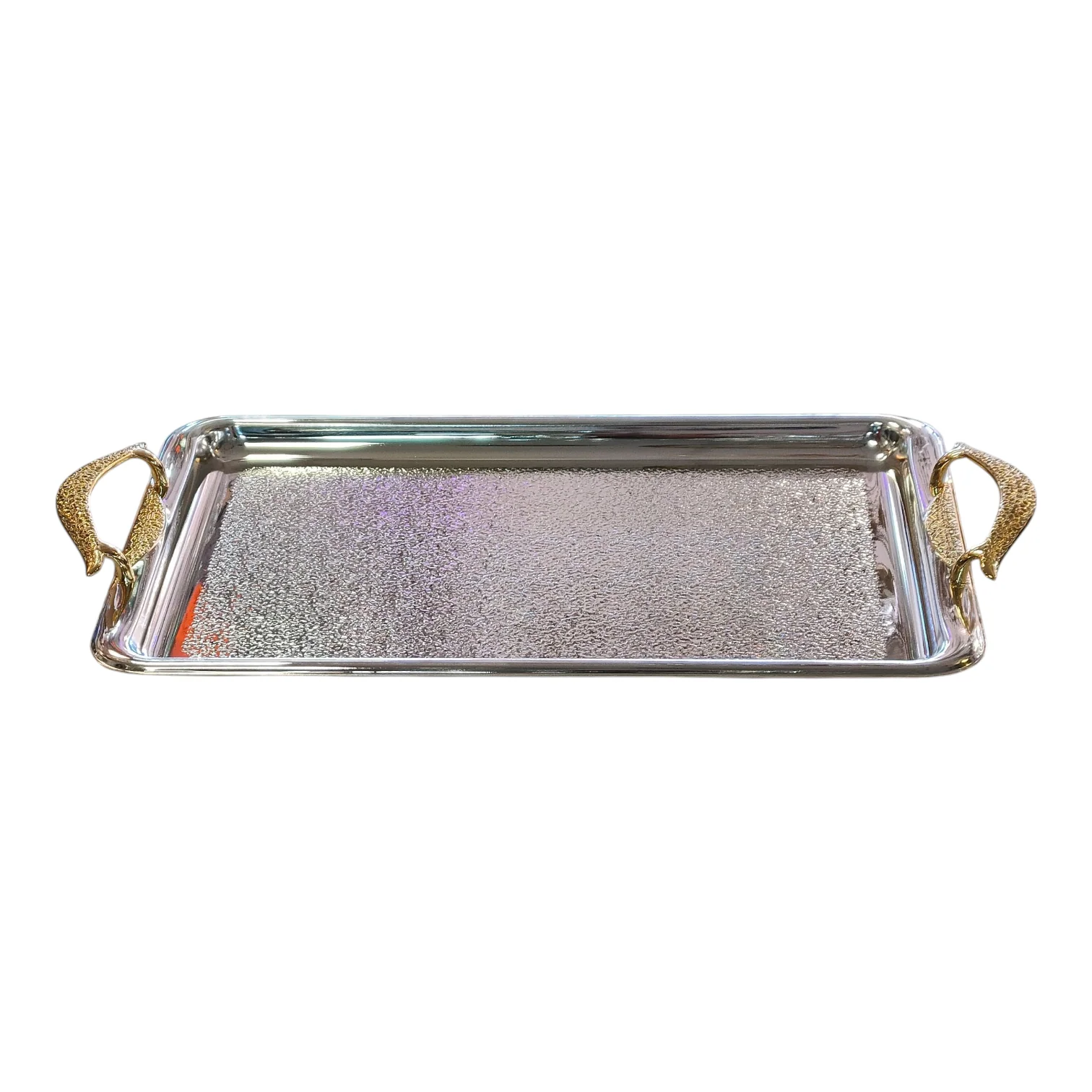 Bandeja Rectangular Plateada con Asas Doradas de Lujo - Image 4