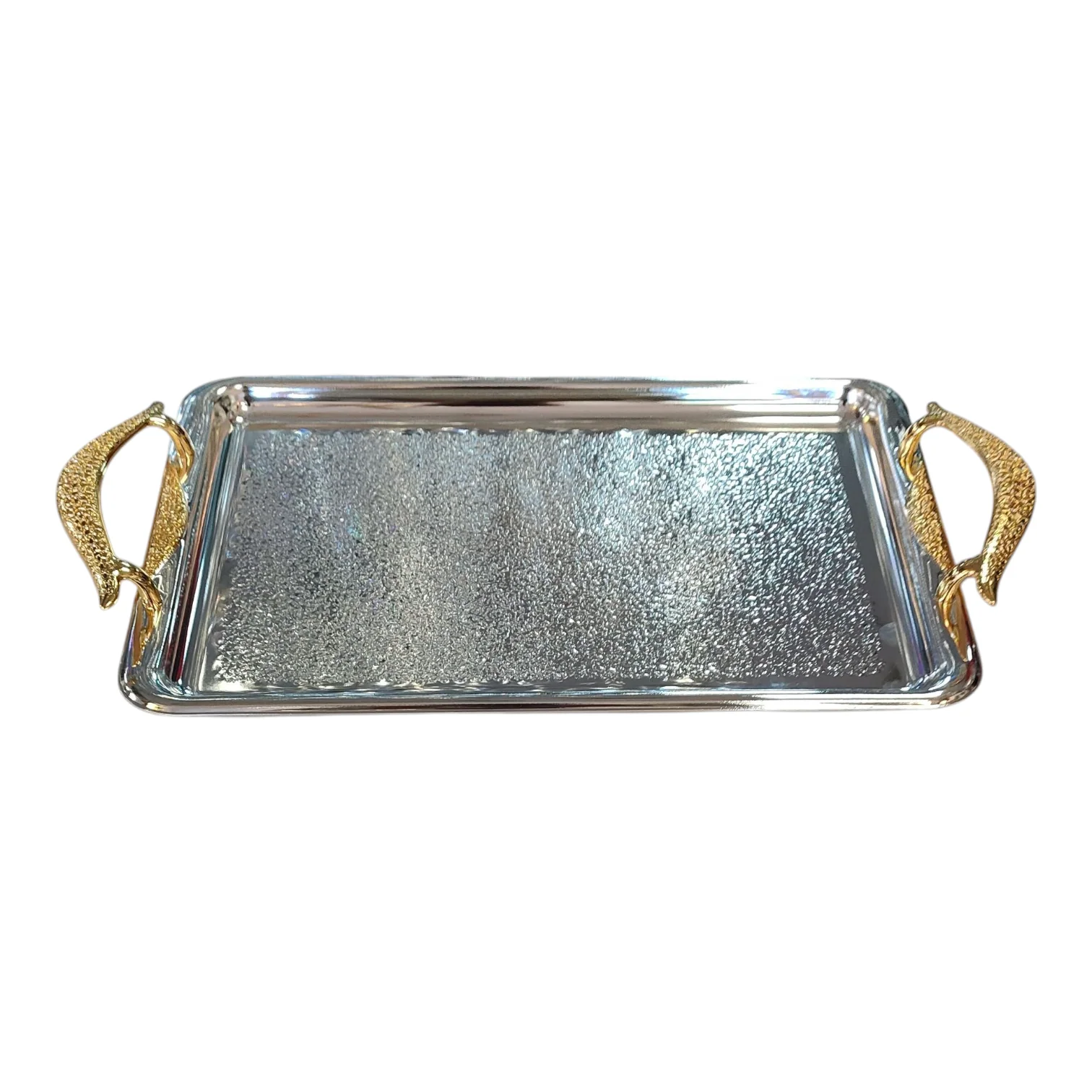 Bandeja Rectangular Plateada con Asas Doradas de Lujo - Image 5