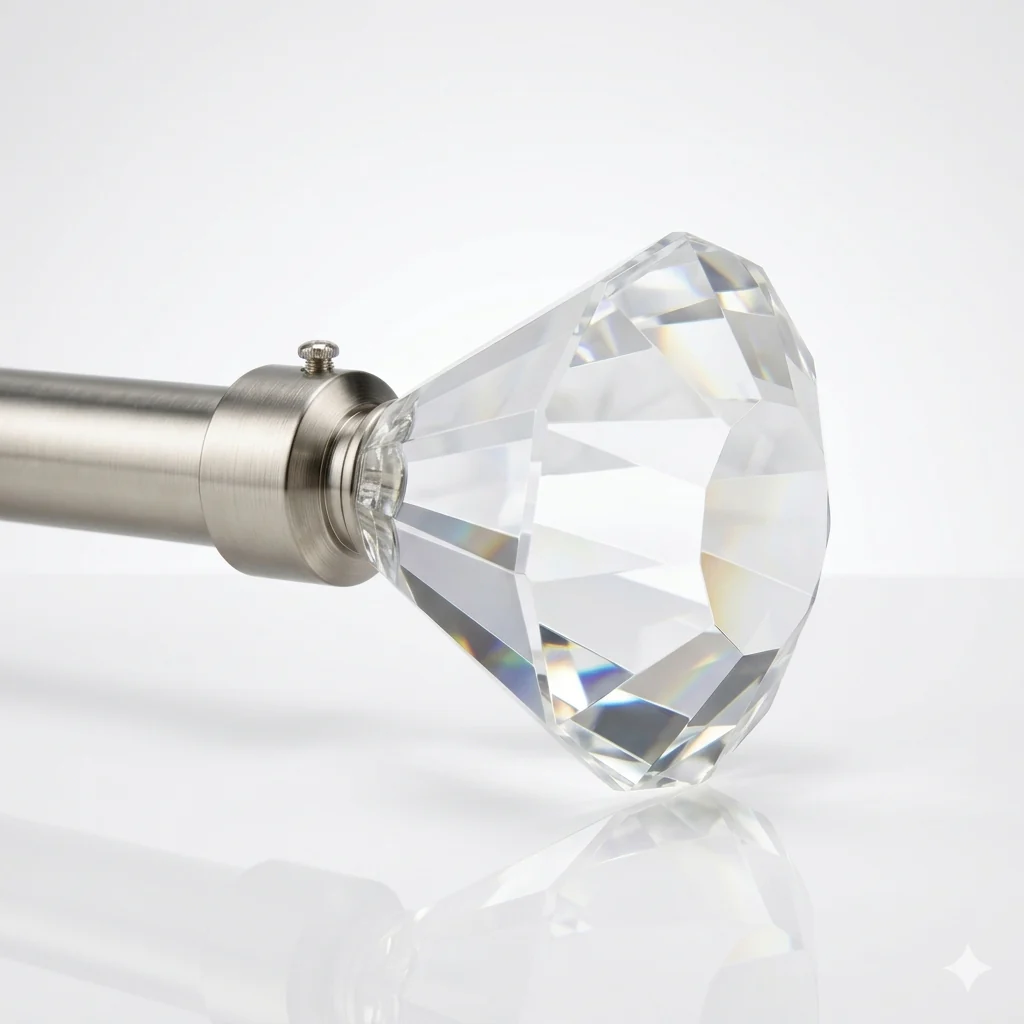 Barra de Cortina Extensible 160-310 cm con Remate Decorativo Cristal Facetado – Plata ✨