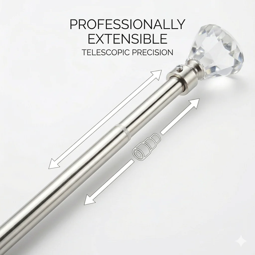 Barra de Cortina Extensible 160-310 cm con Remate Decorativo Cristal Facetado – Plata ✨ - Image 2