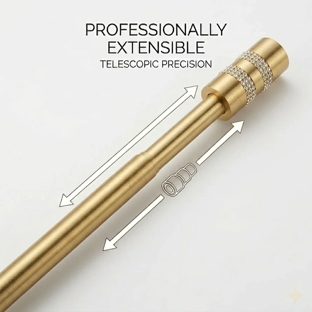 Barra de Cortina Extensible 160-310 cm con Remate Cilíndrico Decorativo Brillante – Dorado ✨ - Image 2
