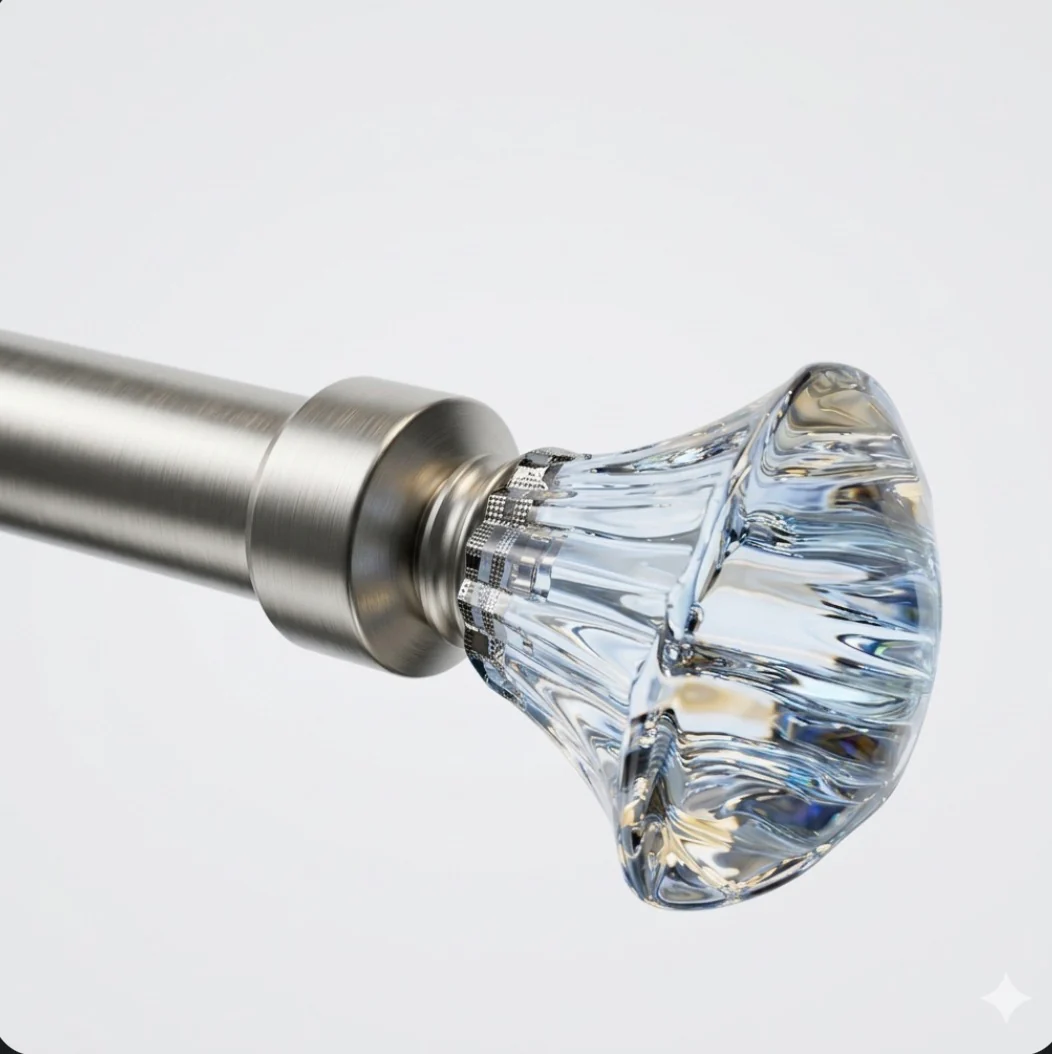 Barra de Cortina Extensible 160-310 cm con Remate Cristal Ondulado – Plata ✨