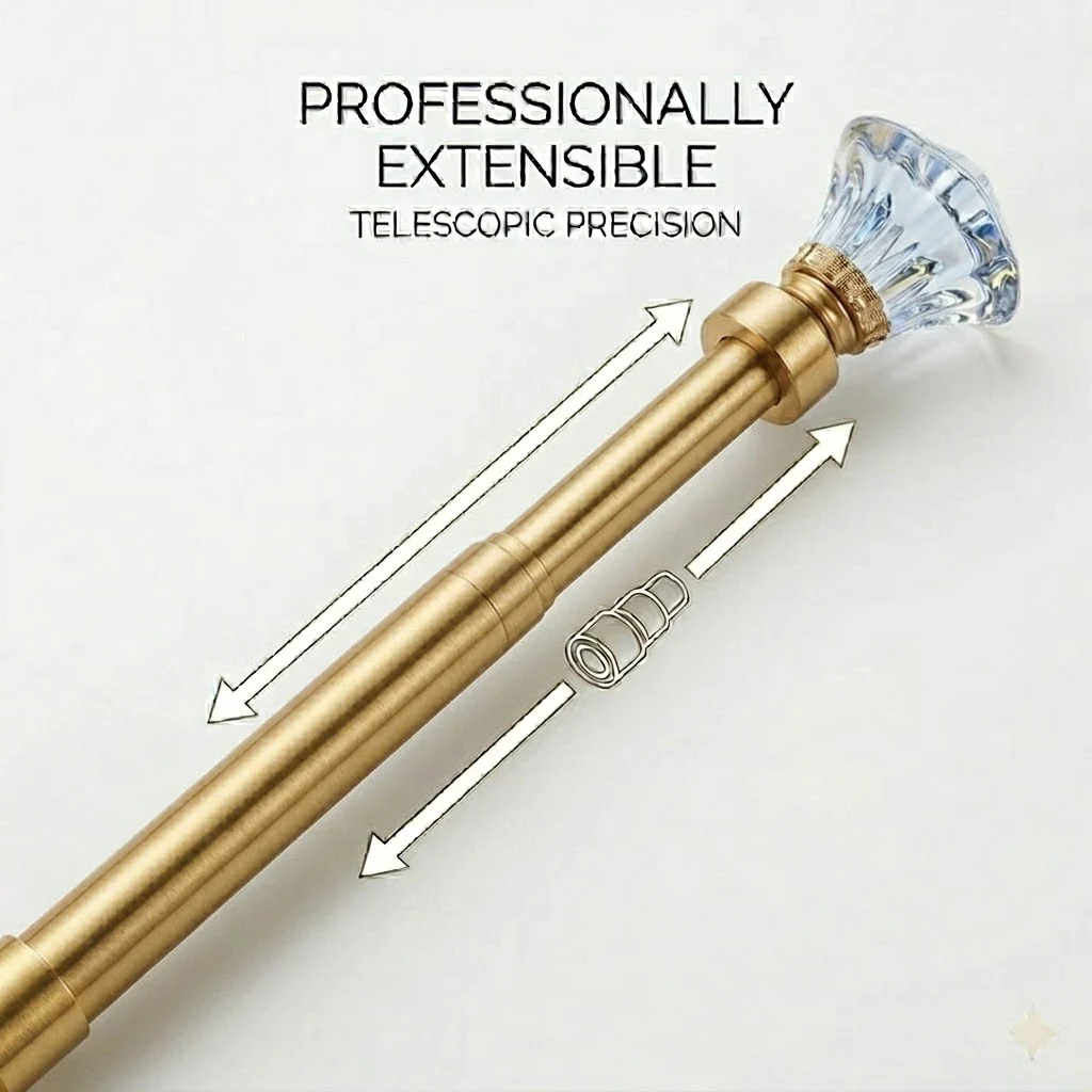 Barra de Cortina Extensible 160-310 cm con Remate Cristal Ondulado – Dorado ✨ - Image 2