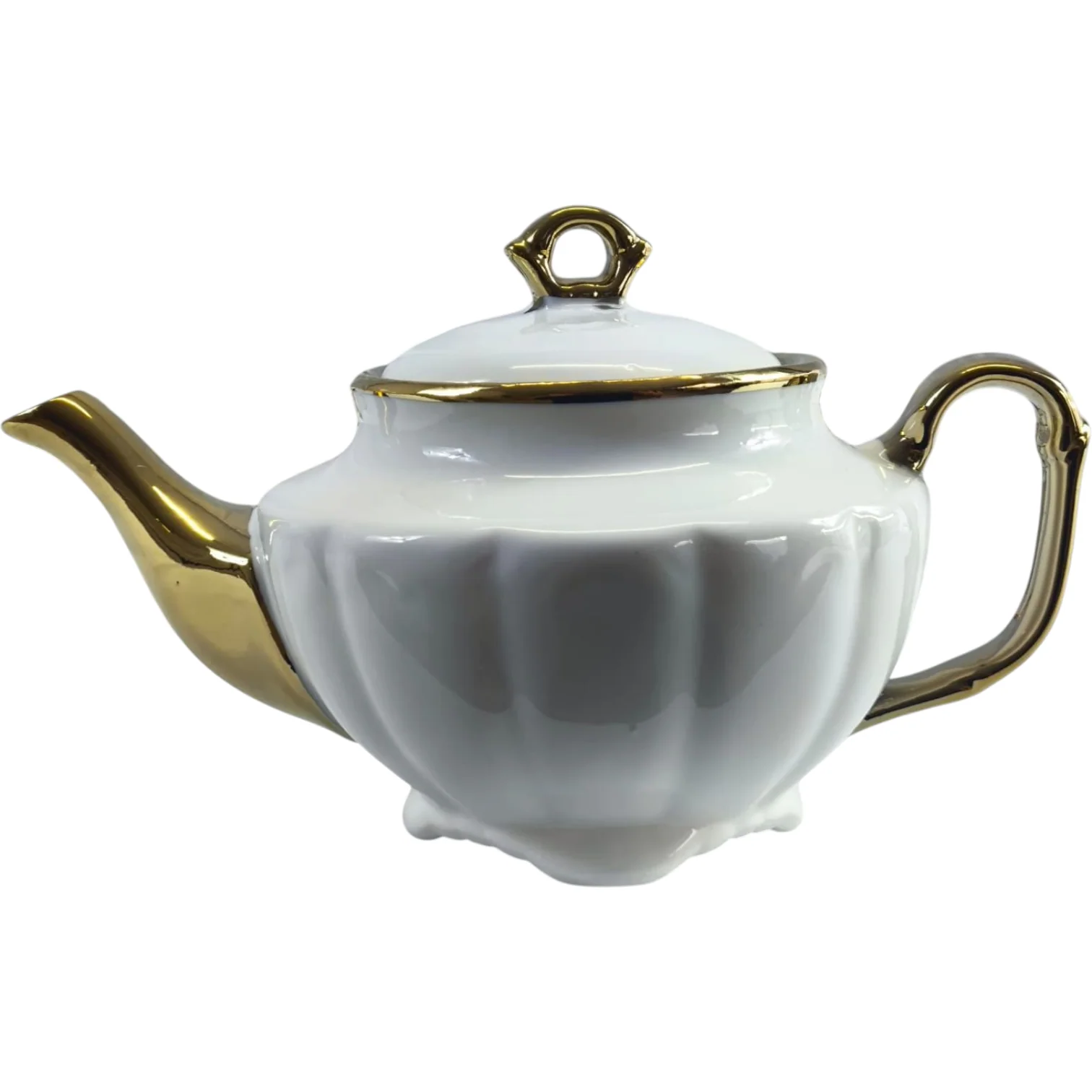 Set de Té de Porcelana Blanca con Detalles Dorados ✨🍵 Tetera + 6 Tazas 170mL con Platos - Image 3