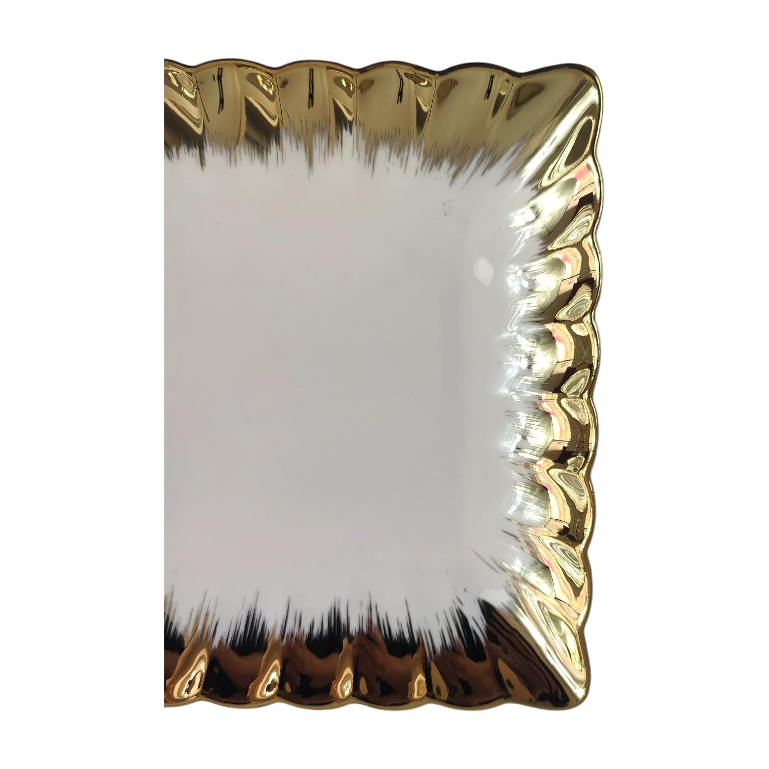 Set de 12 Bandejas Rectangulares de Porcelana Blanca con Borde Dorado 25,8cm x 15cm ✨🍰 - Image 3