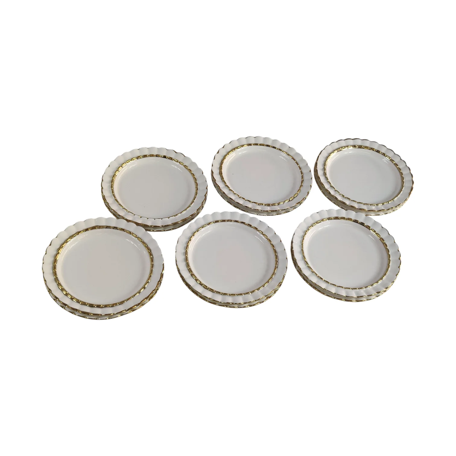 Juego de 12 Platos de Postre de Porcelana con Borde Dorado Ø 15,8cm – Diseño Elegante Clásico - Image 2