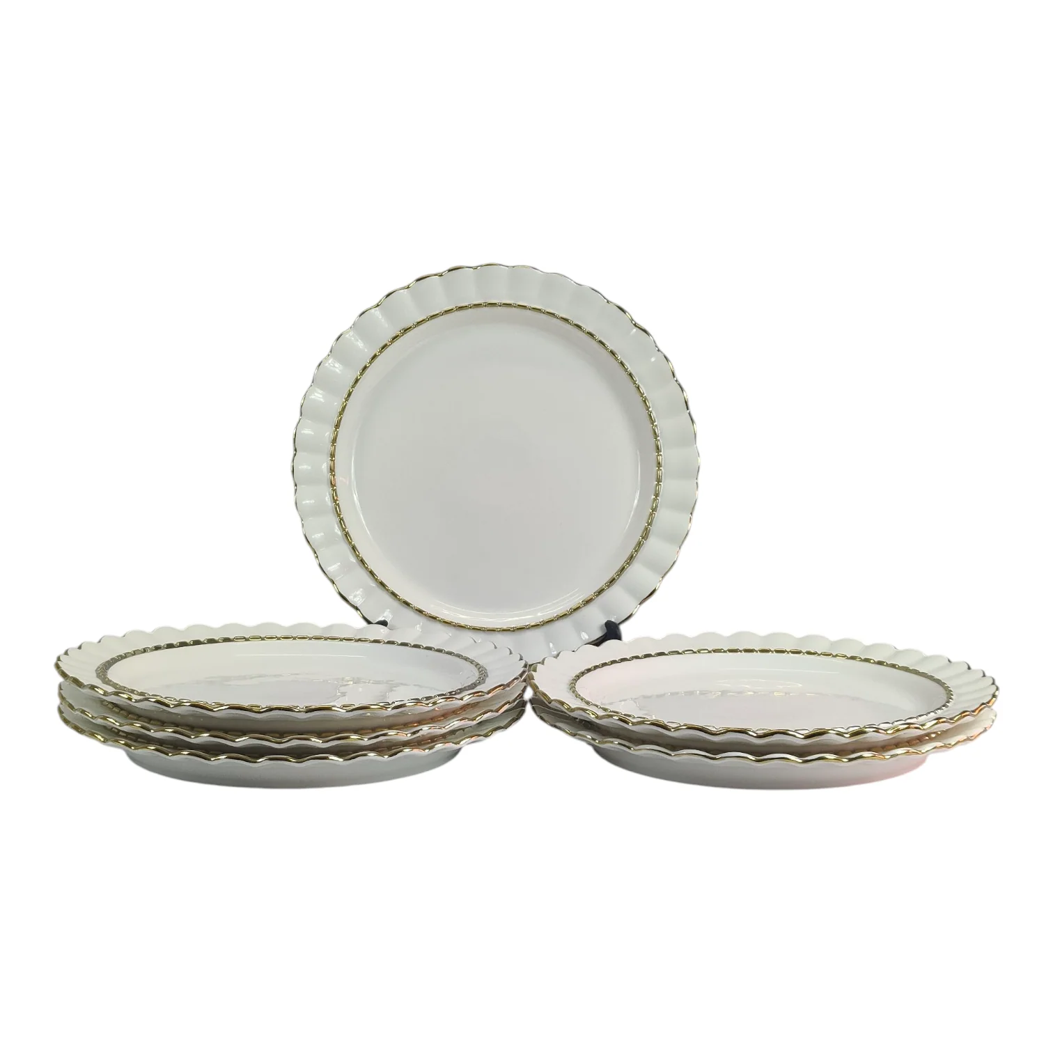 🏷 Plato de Cerámica Ø27,6 cm – Diseño Elegante con Borde Dorado y Relieve