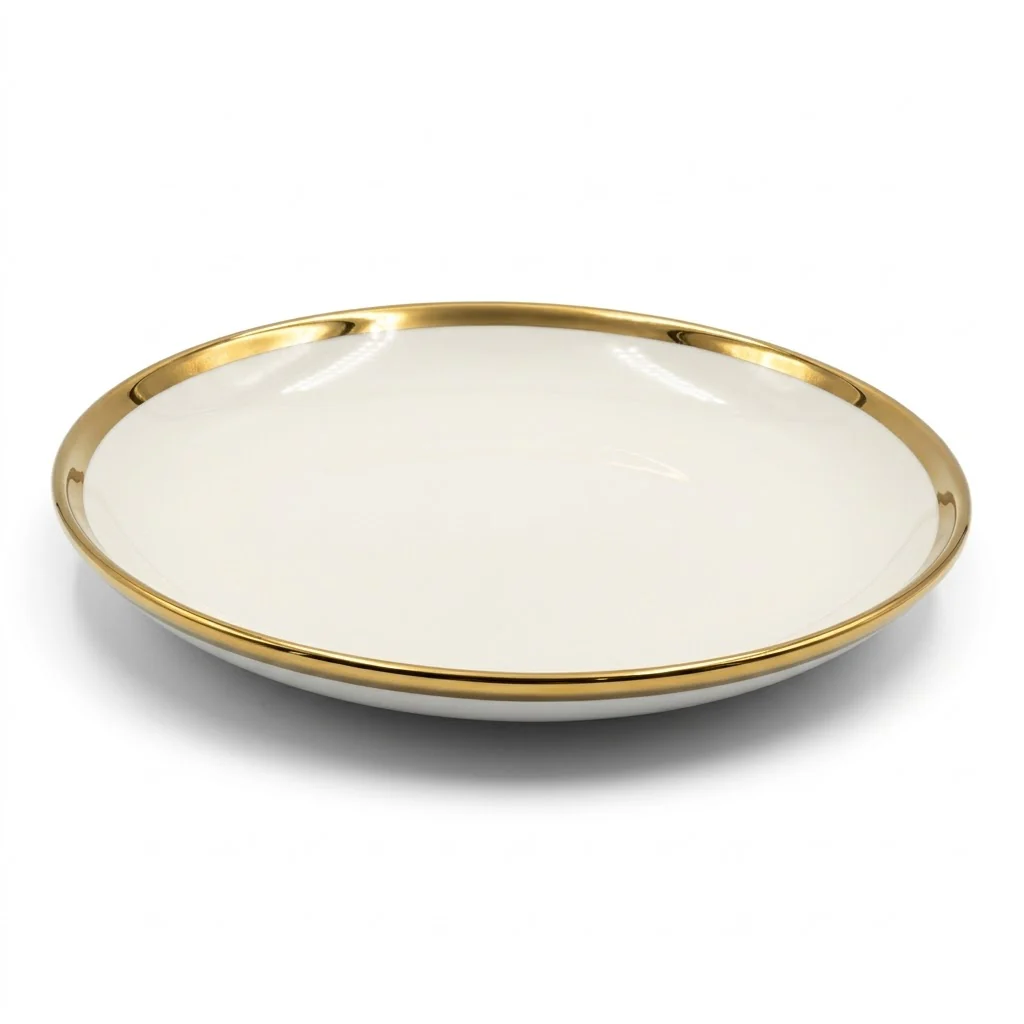 🏷 Plato Hondo de Cerámica Ø23 cm – Borde Dorado Elegante