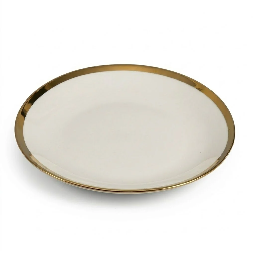 🏷 Plato de Cerámica Ø20 cm – Borde Dorado Elegante