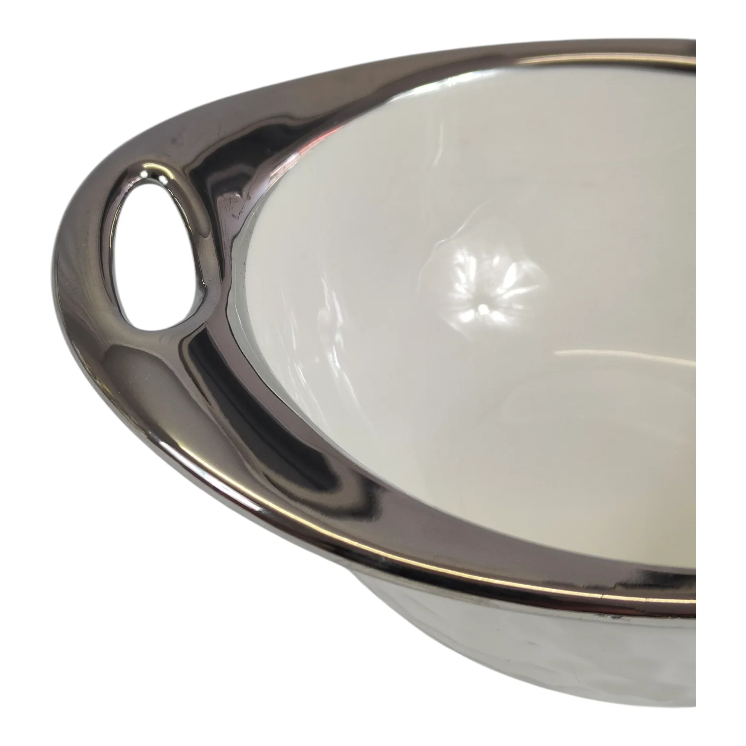 Set de Sopera de Cerámica con Tapadera + 6 Cuencos con Soporte Dorado -2,7L- Diseño Martillado Blanco y Plateado - Image 4
