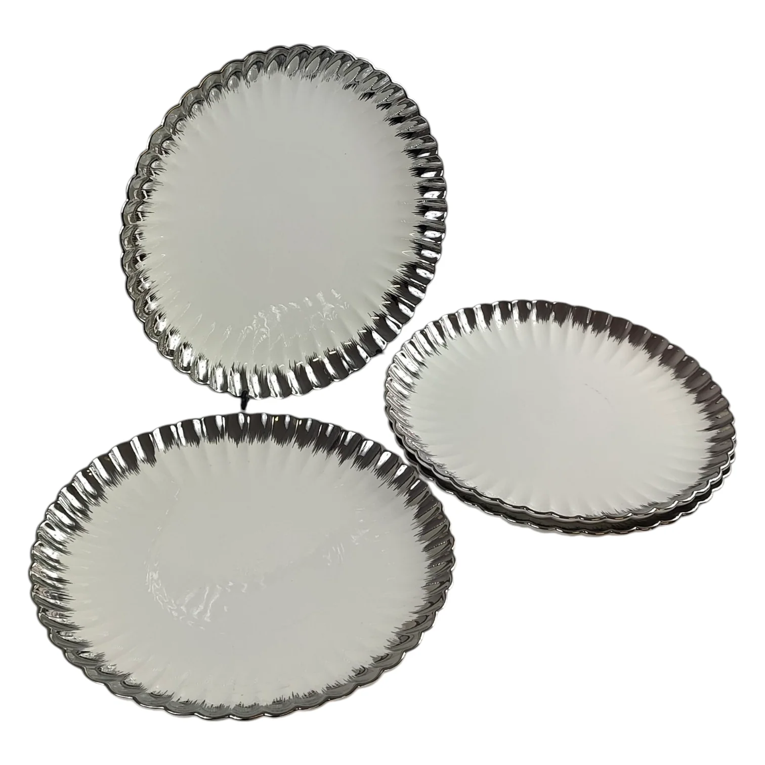 Set de 4 Platos de Porcelana Blanca con Borde Plateado Medida: Ø 36cm 🍽️✨ Diseño Moderno y Elegante - Image 2