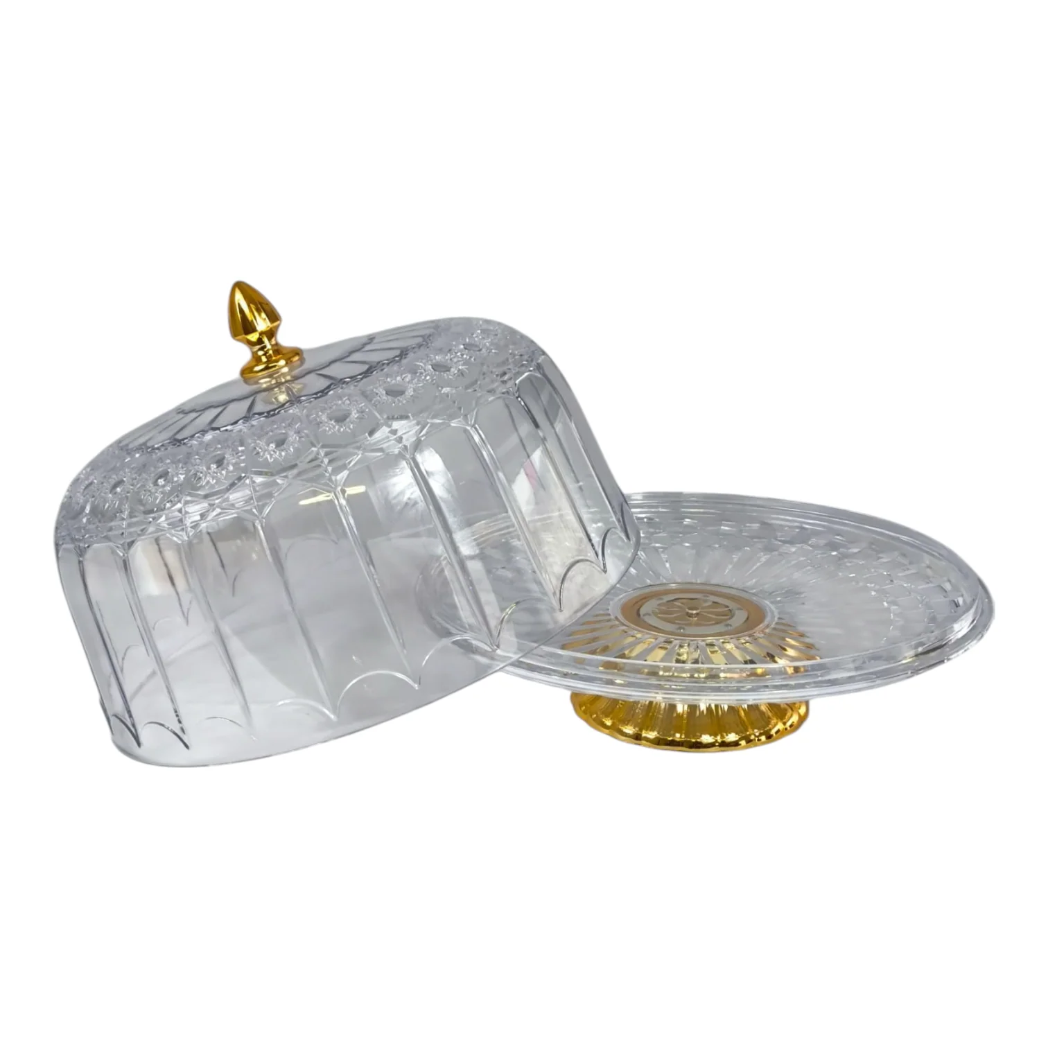 🍰 Expositor Redondo de Plástico con Tapa y Base Dorada – Elegancia para tus Postres ✨ - Image 2