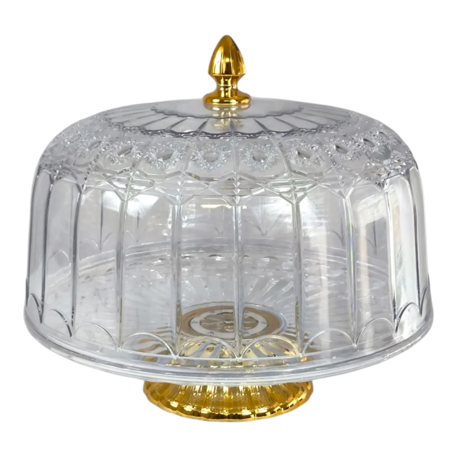 🍰 Expositor Redondo de Plástico con Tapa y Base Dorada – Elegancia para tus Postres ✨ - Image 3