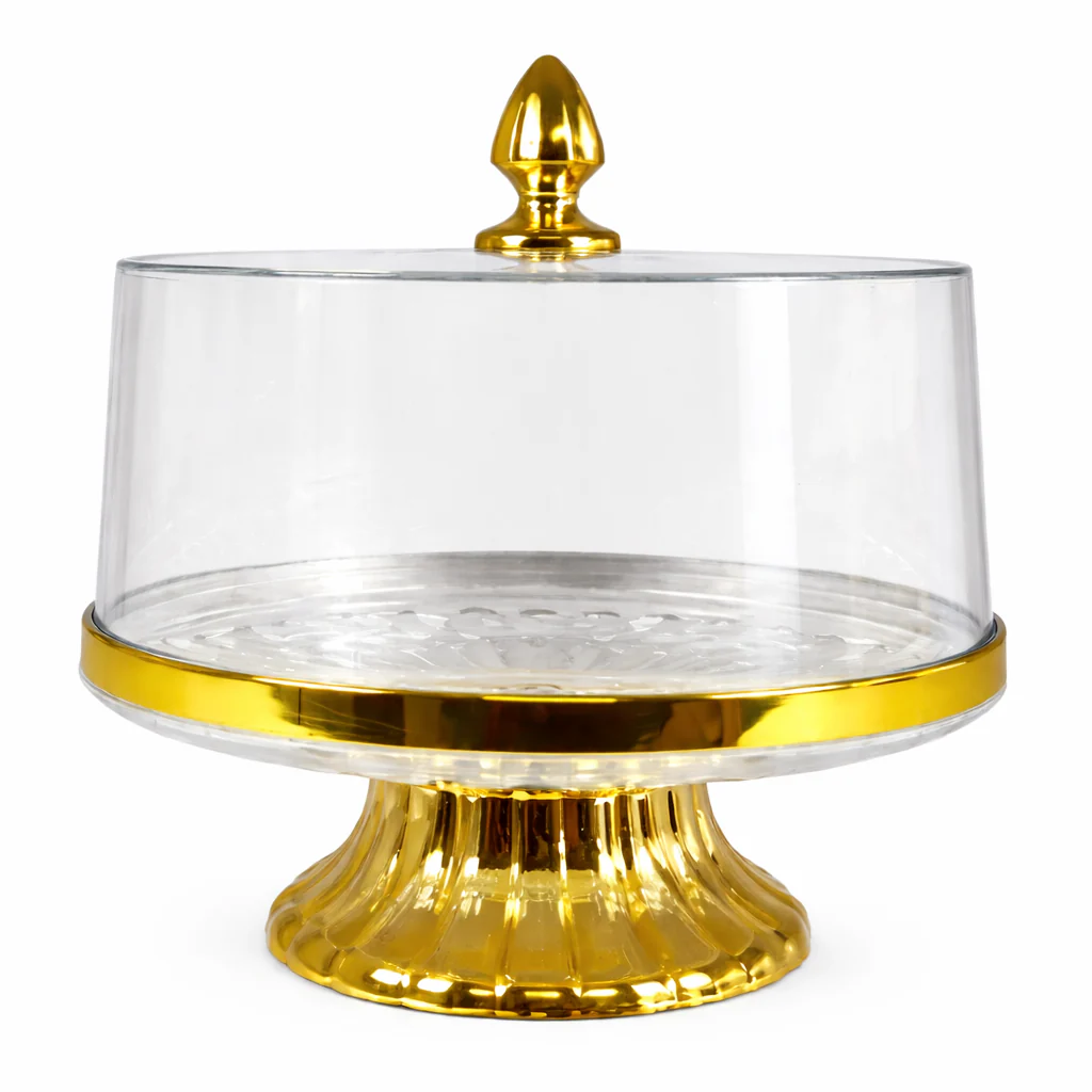 🍰 Expositor de Tartas con Tapa Transparente y Base Dorada – Elegancia para tus Postres ✨
