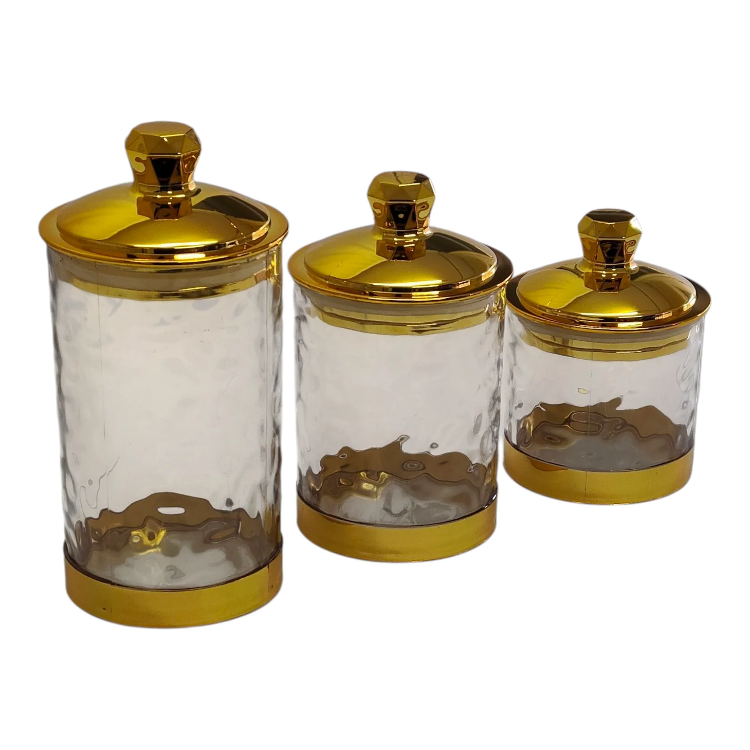 💎 Set de 3 Botes de Plástico Transparente con Tapa Dorada — Diseño Ondulado y Elegante ✨ - Image 2