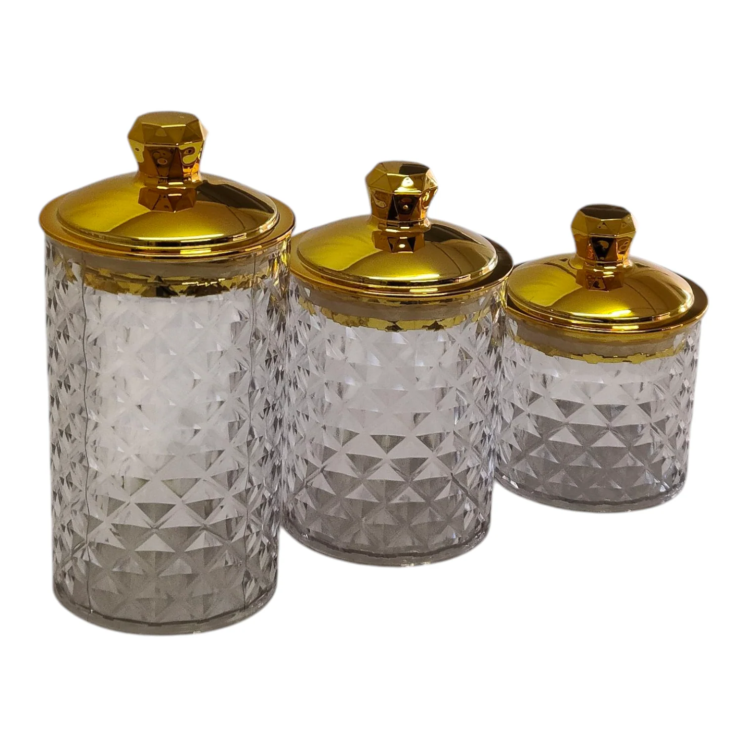 ✨ Set de 3 Botes de Plástico Transparente con Tapa Dorada — Elegancia y Organización 💎 - Image 2