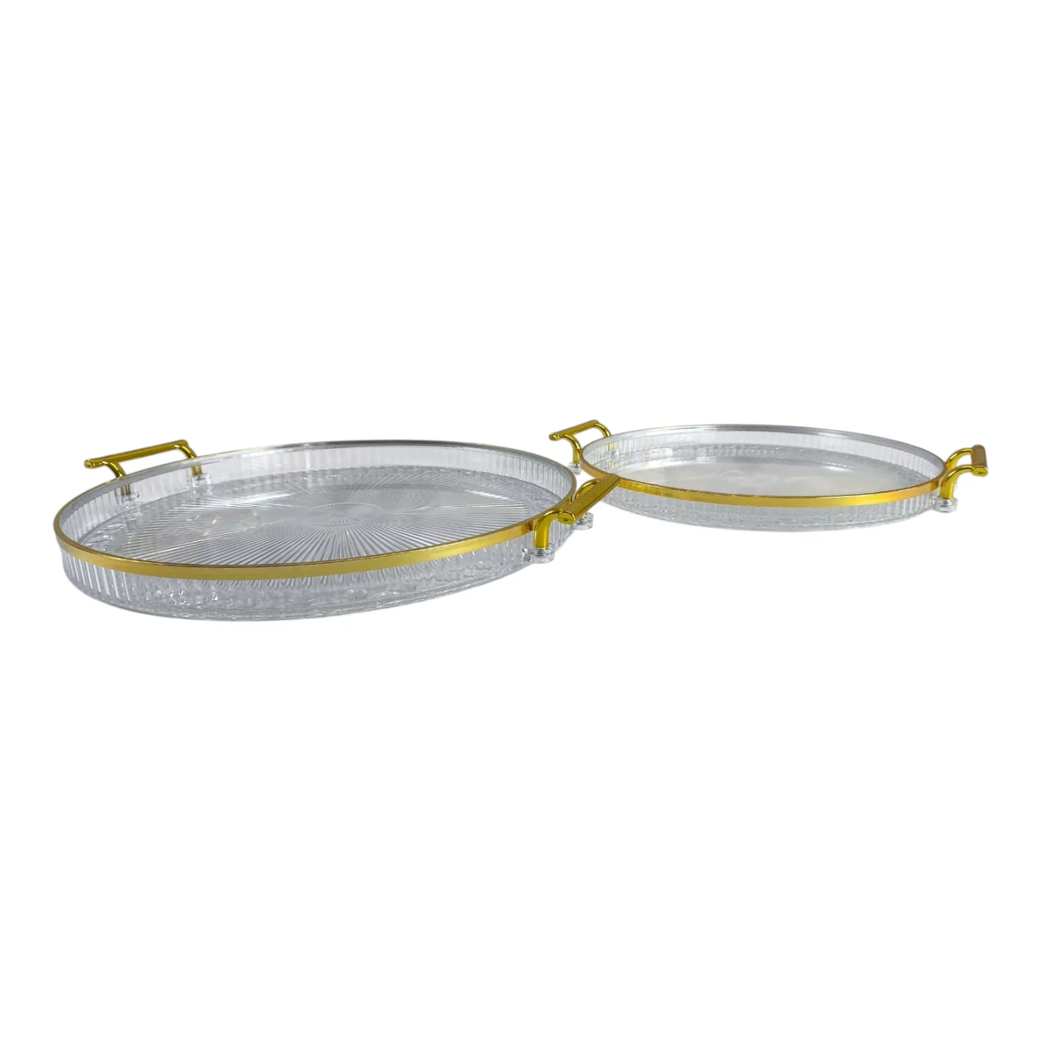 🍽️ Set de 2 Bandejas Redondas Transparentes con Asas Doradas – Estilo y Elegancia en tu Mesa 💛 - Image 3