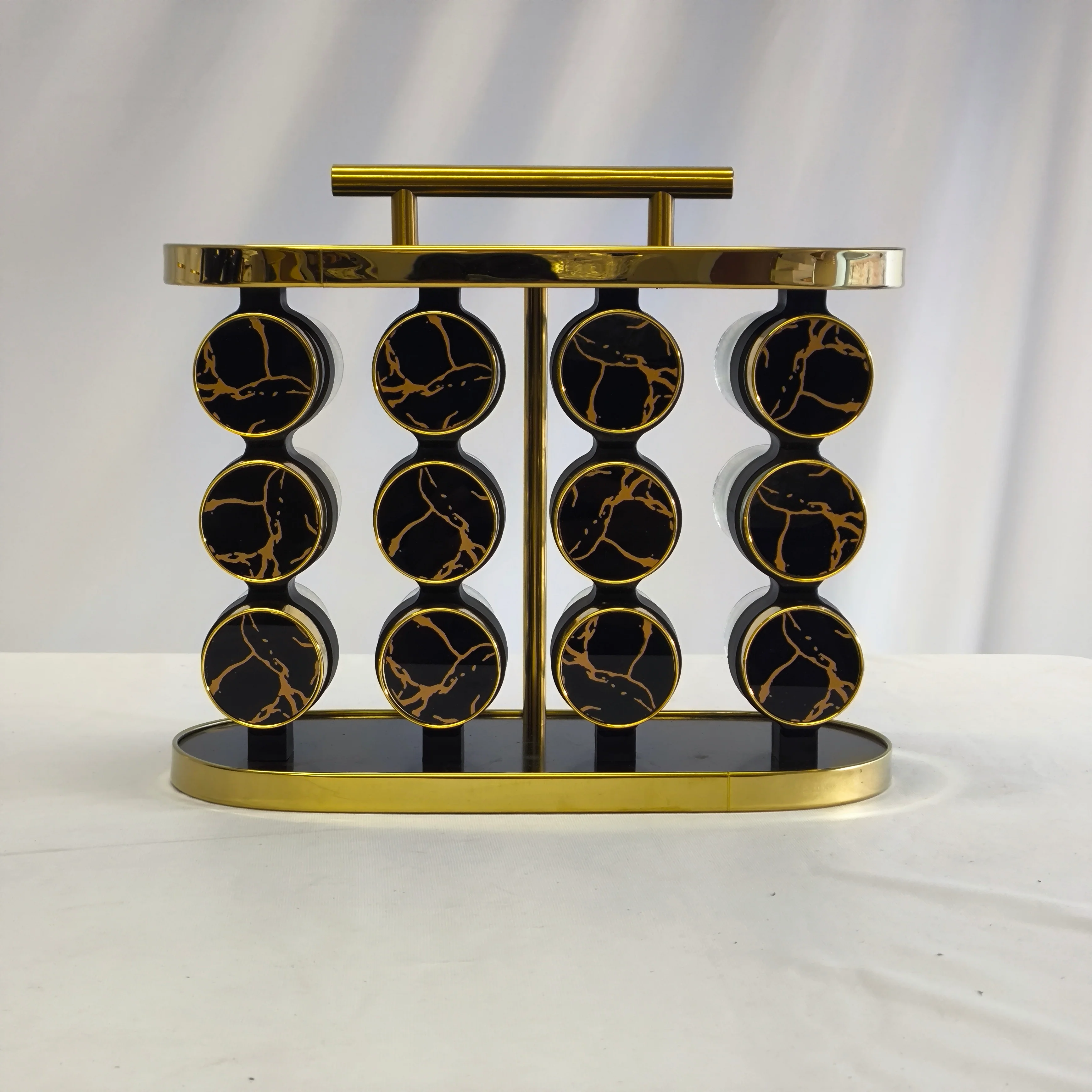 Organizador de Especias Premium 12 Frascos con Base Giratoria – Diseño Negro & Dorado Mármol - Image 2