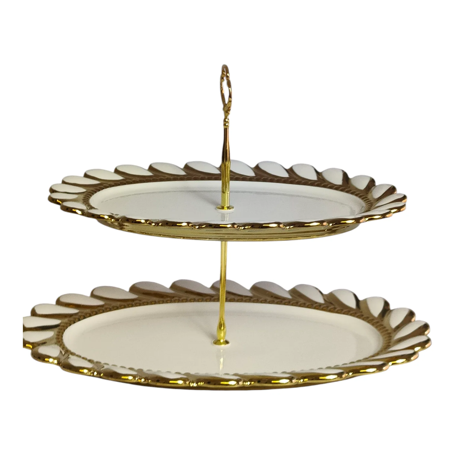 🍰 Soporte de Dos Pisos de Porcelana con Borde Dorado — Elegancia y Estilo para tu Mesa ✨ - Image 2