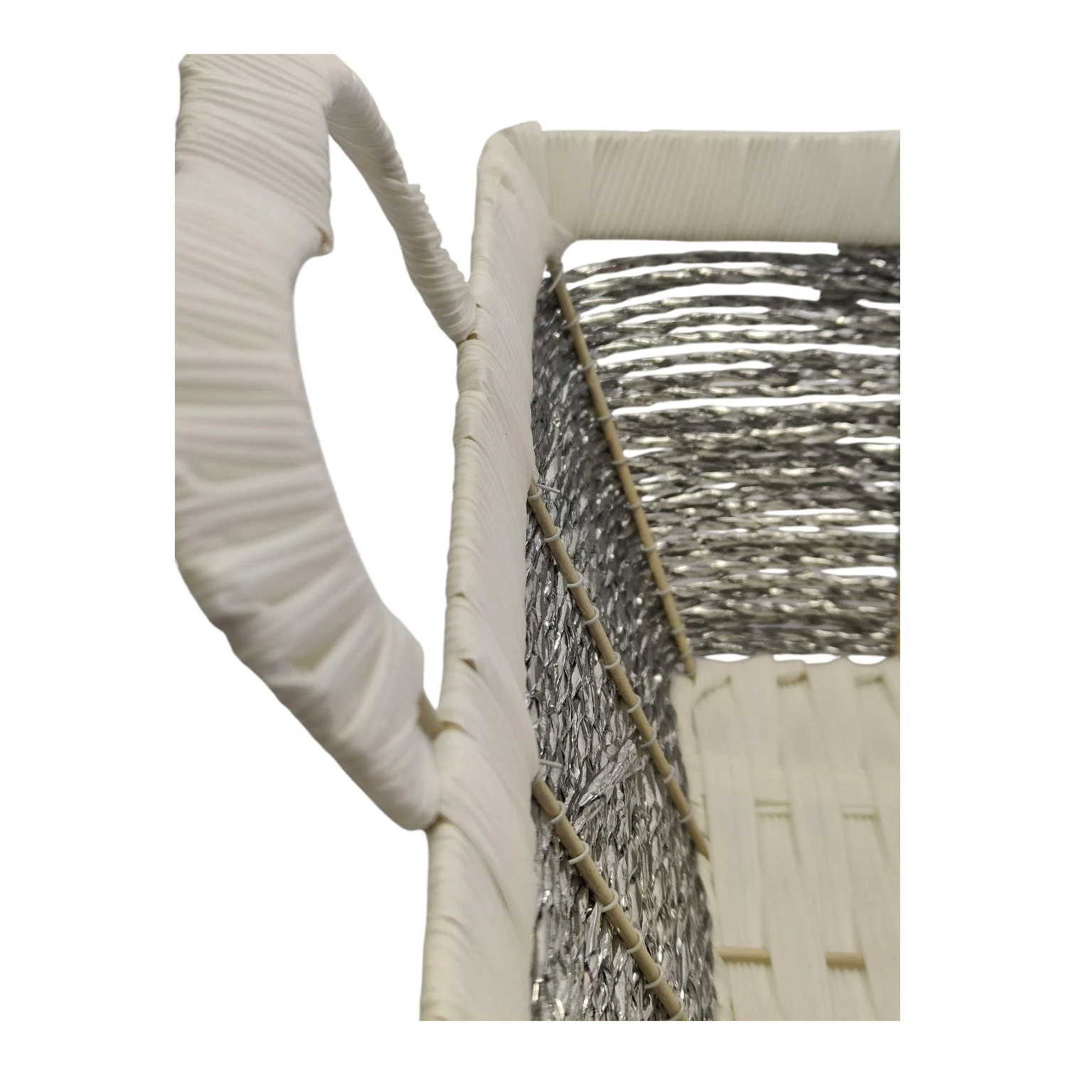 Cesta Organizadora Tejida con Asas — Rectangular Plata/Beige - Image 4