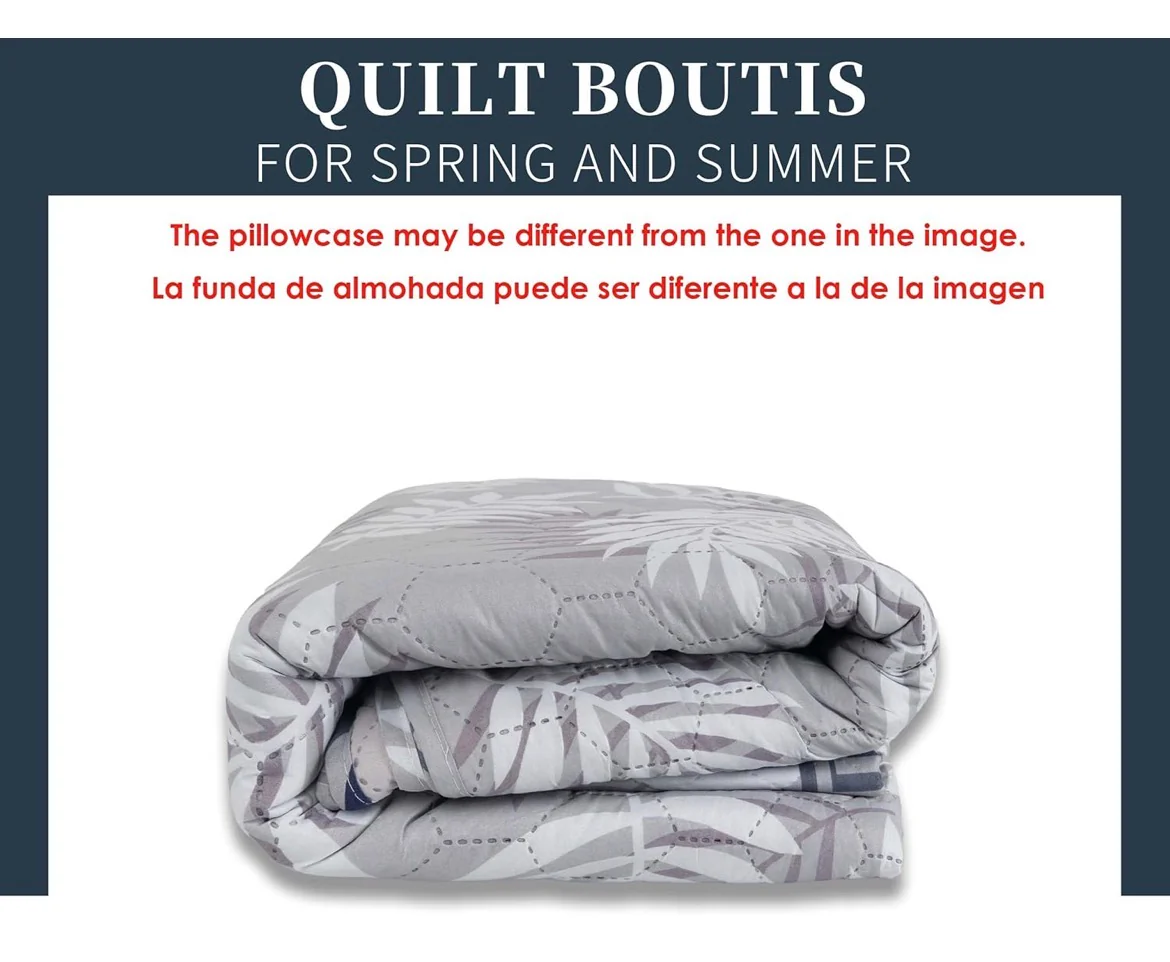 Colcha Boutis para Primavera y Verano Bicolor Reversible Liso - COLOR HOJAS GRIS - Image 2