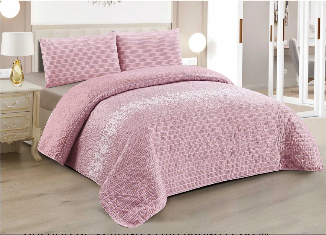 Colcha Boutis para Primavera y Verano Bicolor Reversible Liso - MODELO BOHEMIA ROSA