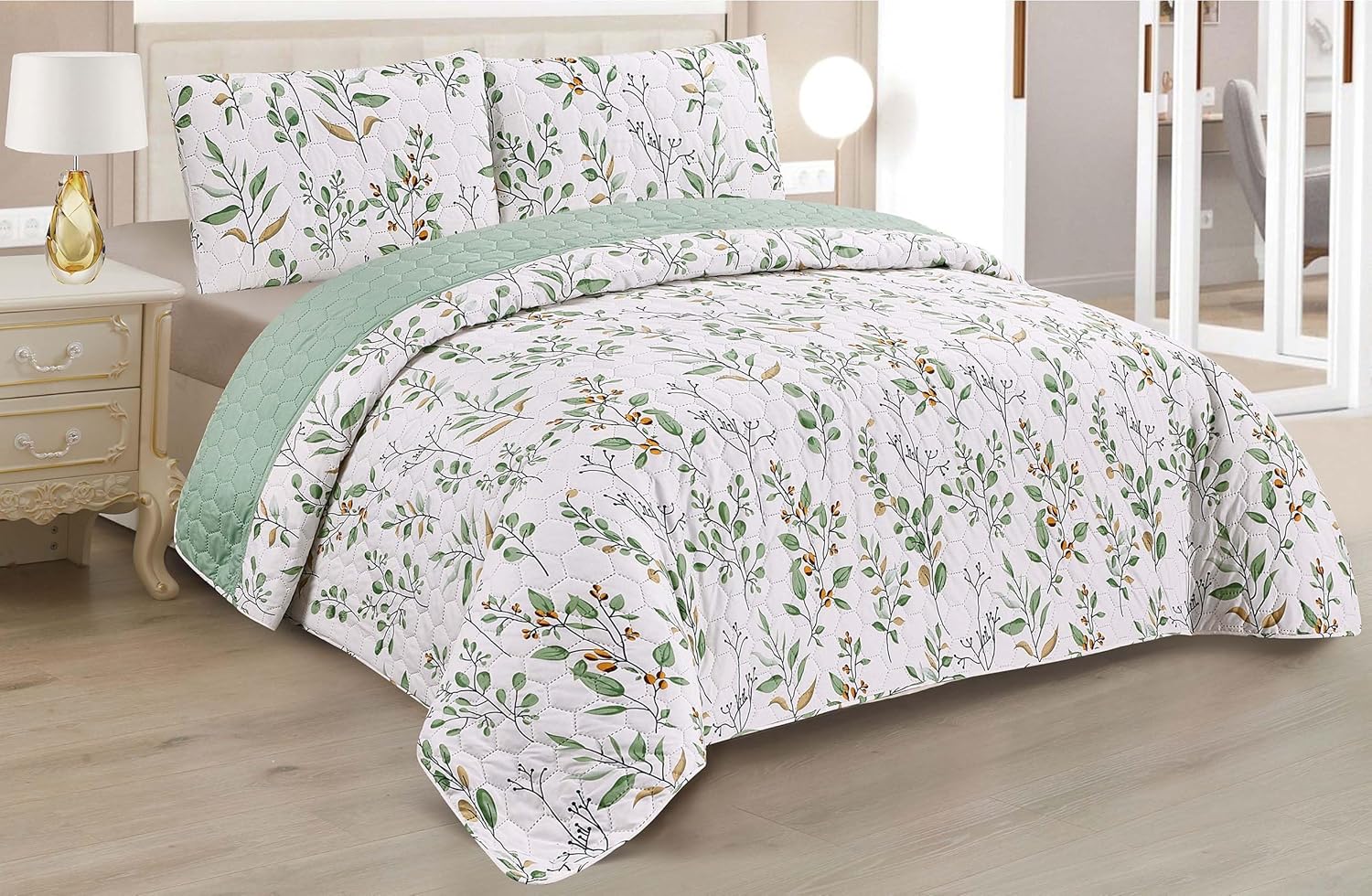 Colcha Boutis para Primavera y Verano Bicolor Reversible Liso - MODELO JARDIN SILVESTRE