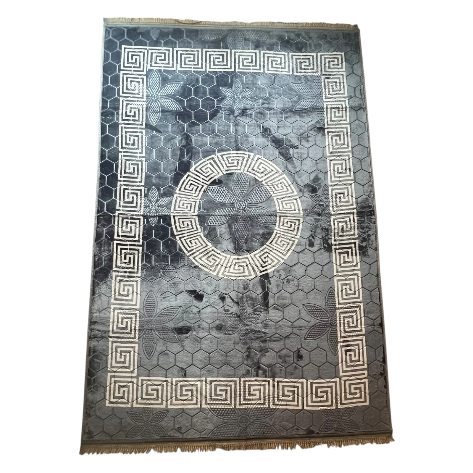 Alfombra Clásica Gris con Cenefa Negra de Inspiración Oriental – Estilo Árabe - Image 4