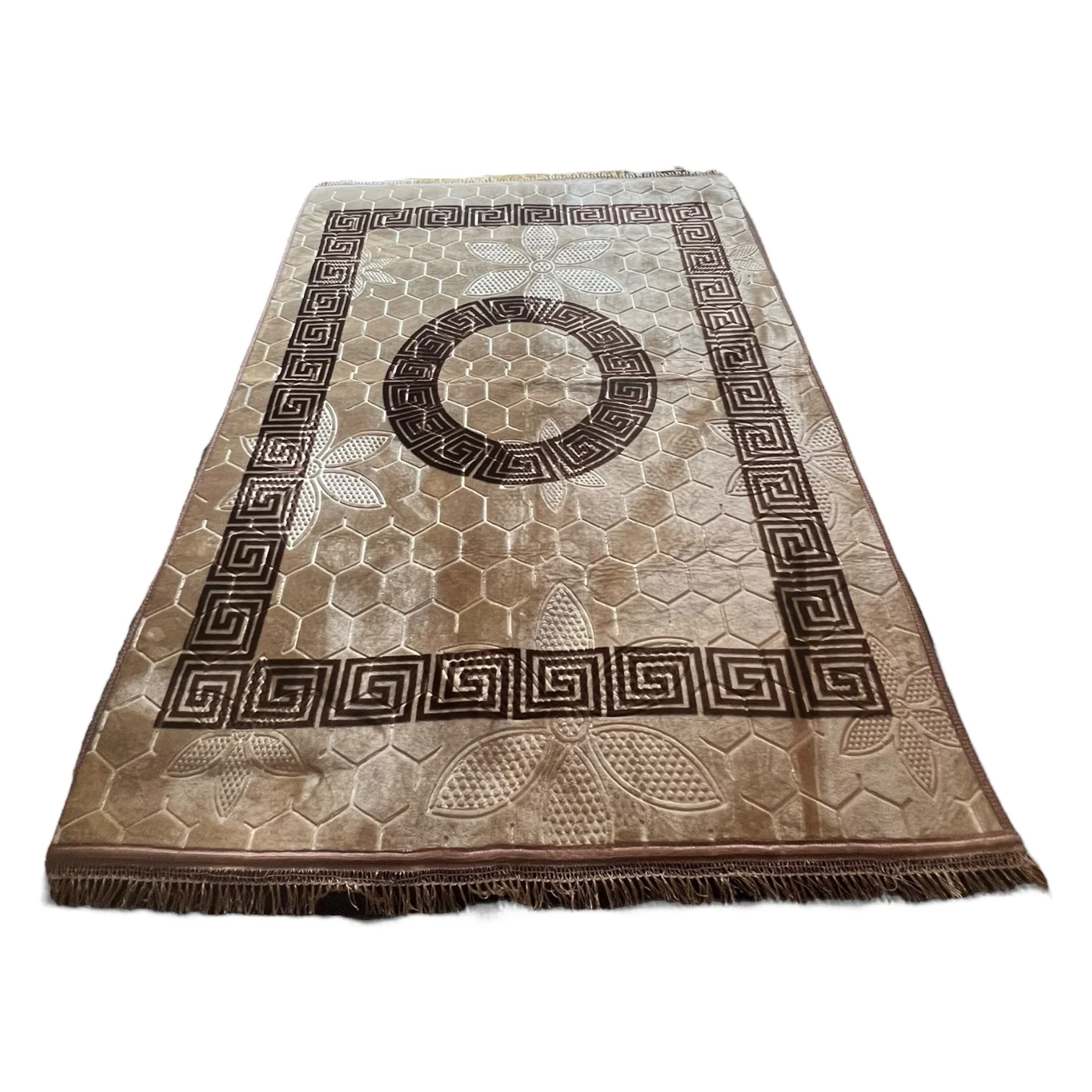 Alfombra Clásica Dorada con Cenefa Marrón de Inspiración Oriental – Estilo Árabe - Image 4