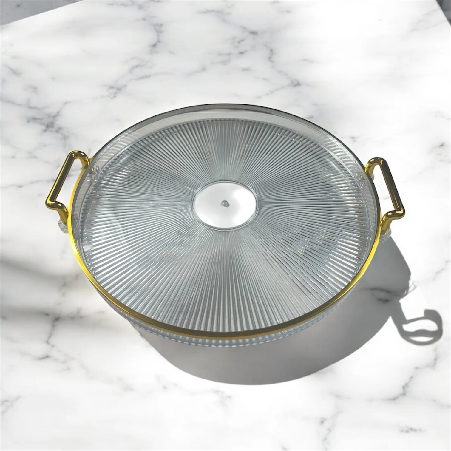 🟠 Bandeja Redonda con Asas Doradas – Elegancia para Servir o Decorar - Plástico TRANSPARENTE - Image 2