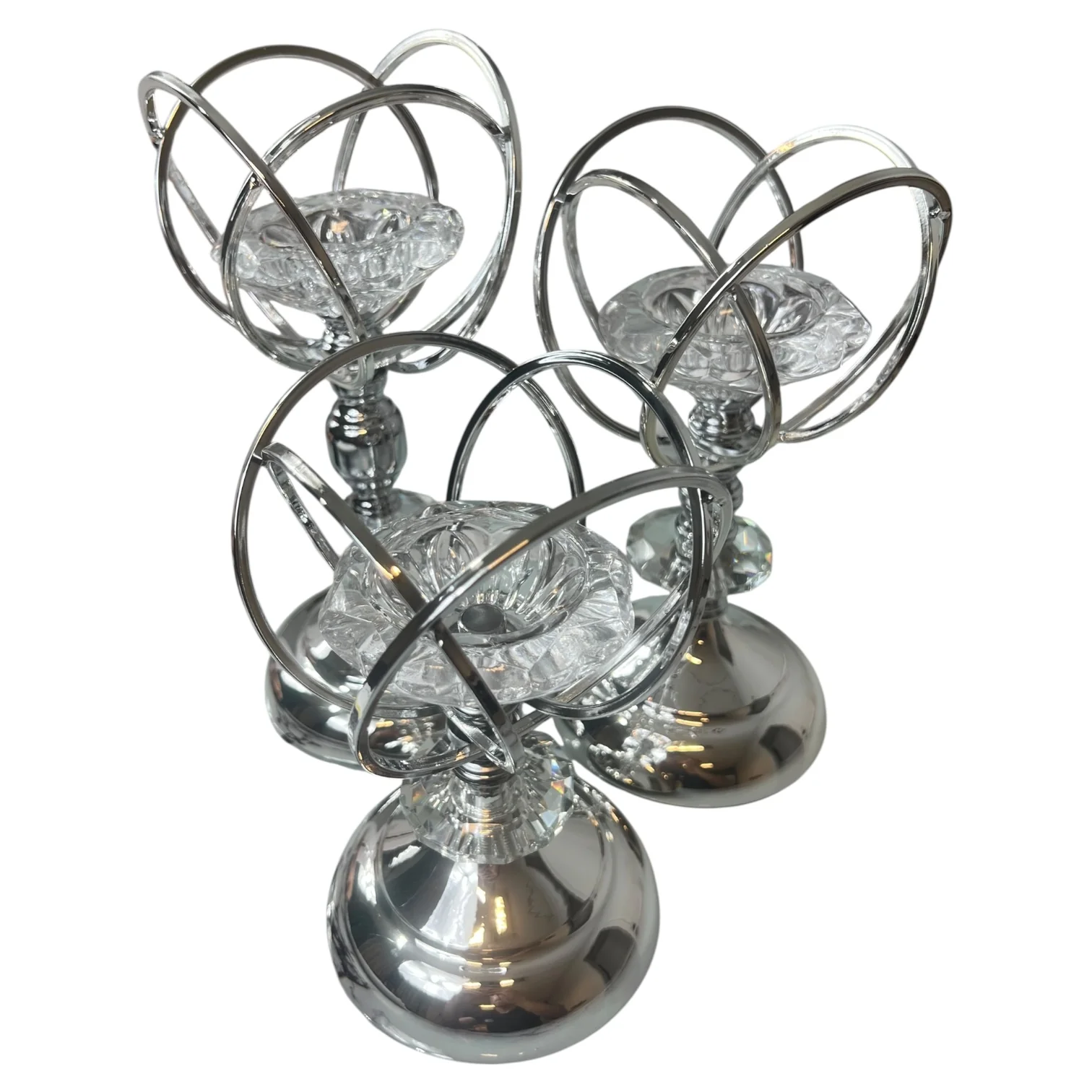 Set de 3 portavelas decorativos en metal dorado con punta de cristal tallado - Image 2