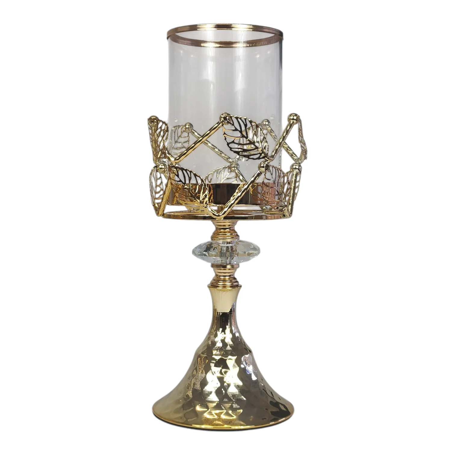 Portavelas Decorativo de Cristal y Metal Dorado con Detalles de Hojas – 25 cm - Image 3