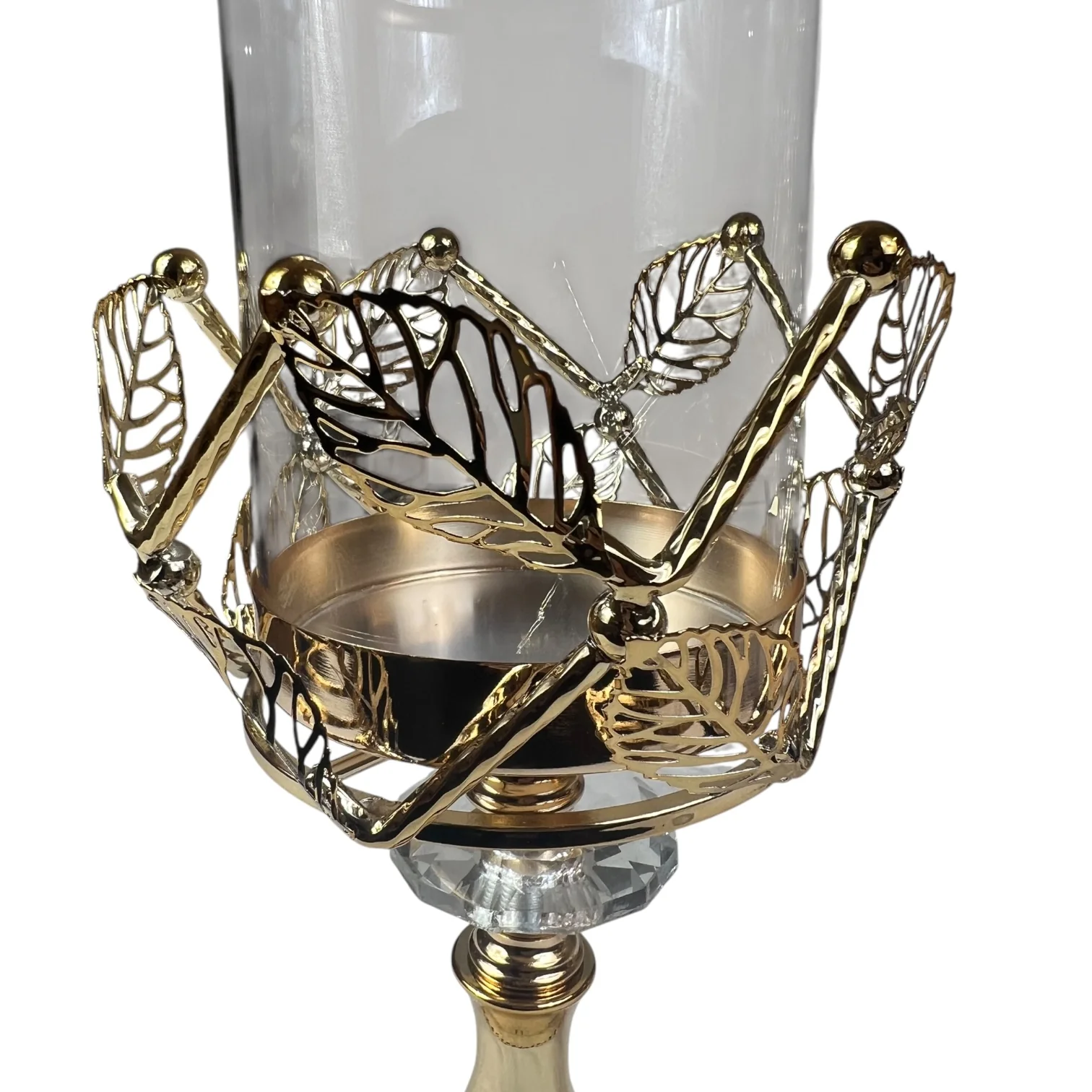 Portavelas Decorativo de Cristal y Metal Dorado con Detalles de Hojas – 25 cm - Image 4