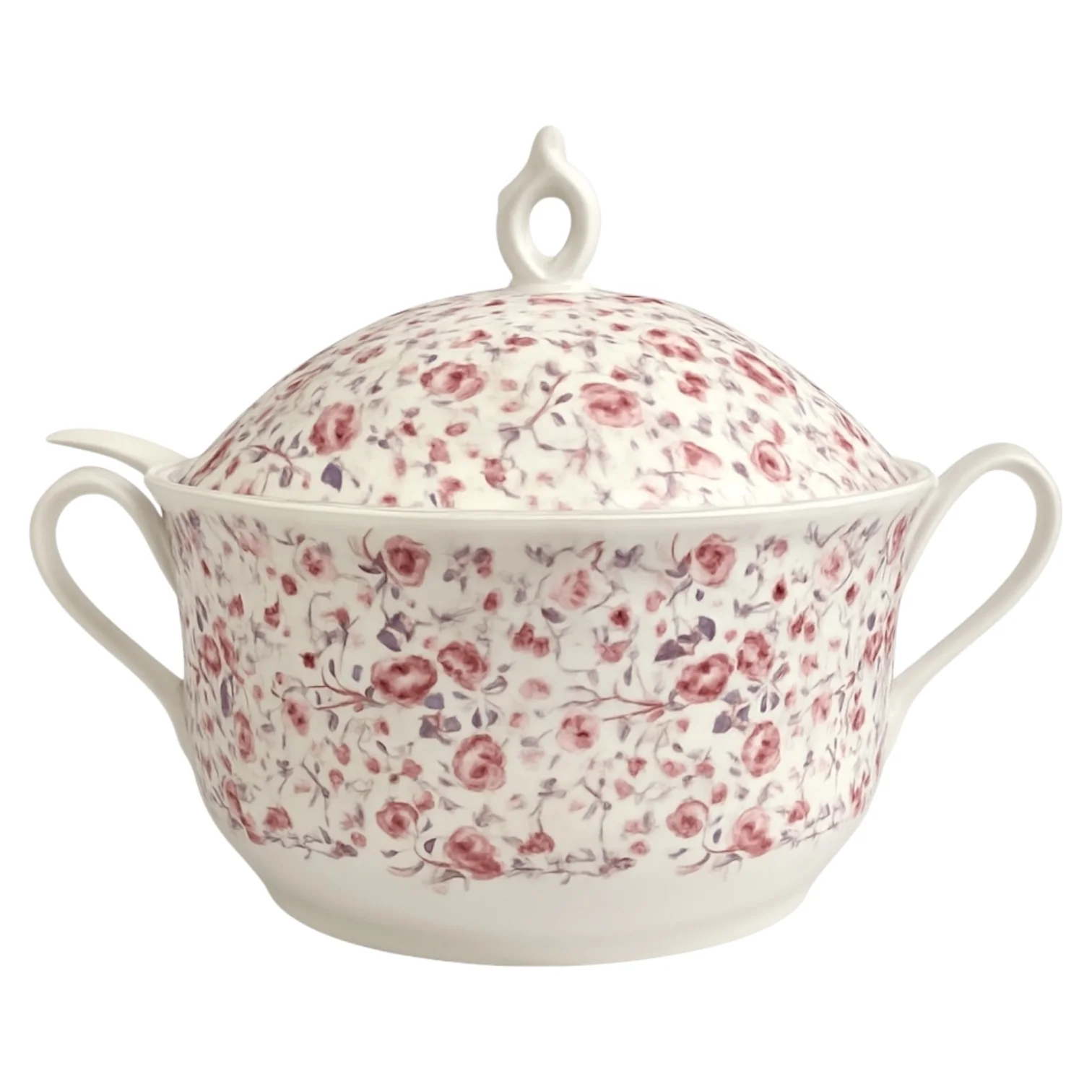 🌸 Sopera de Porcelana con Estampado Floral Vintage – 2 Asas Laterales