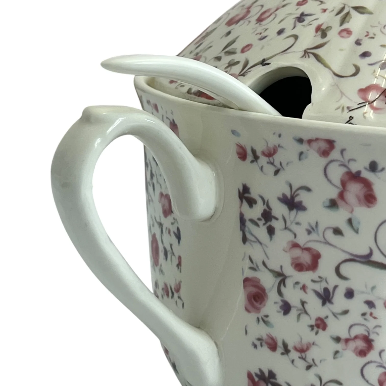 🌸 Sopera de Porcelana con Estampado Floral Vintage – 2 Asas Laterales - Image 2