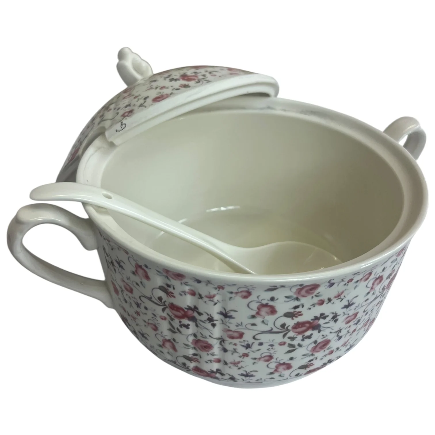 🌸 Sopera de Porcelana con Estampado Floral Vintage – 2 Asas Laterales - Image 4