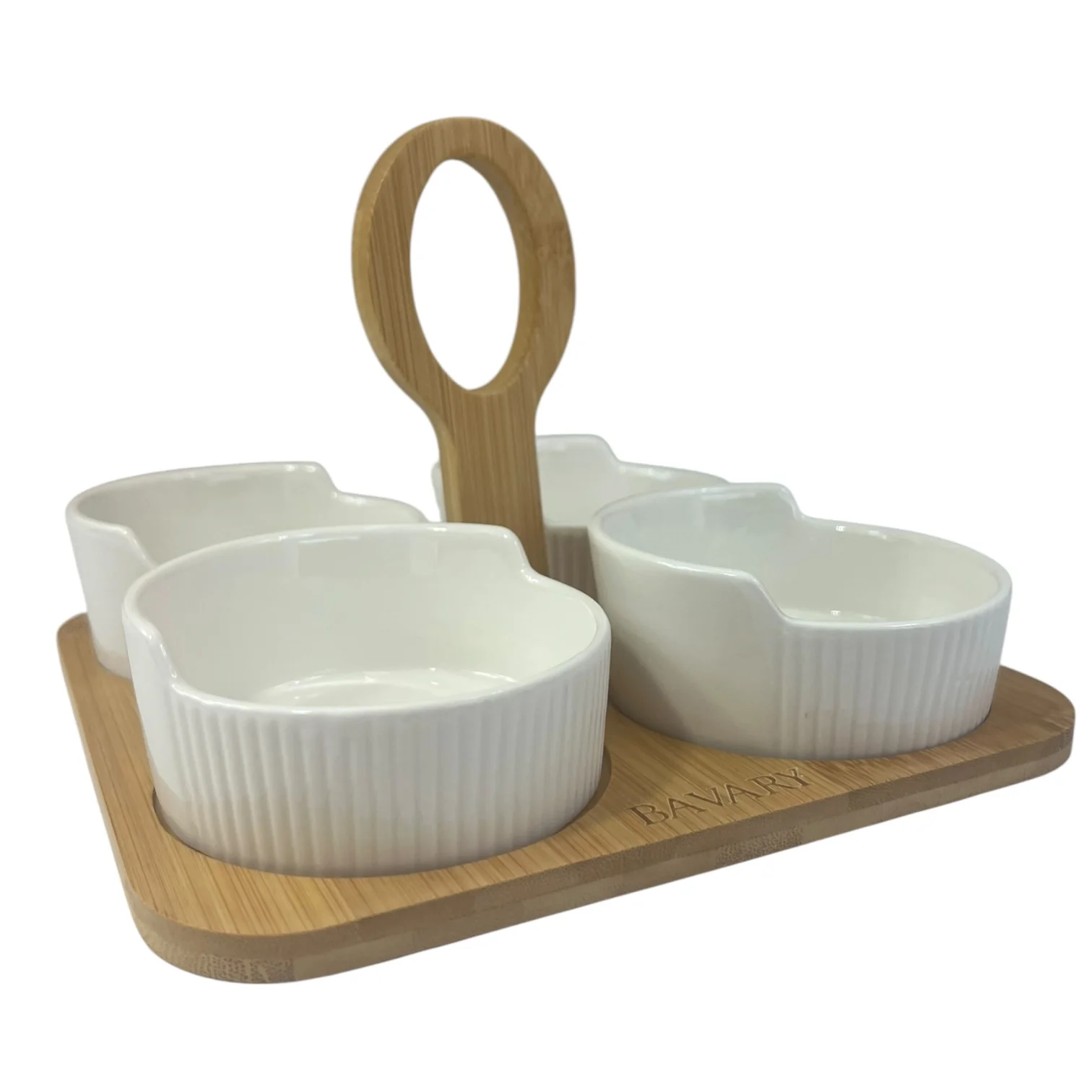 Set de 4 Cuencos de Porcelana con Bandeja de Madera y Asa - Image 2